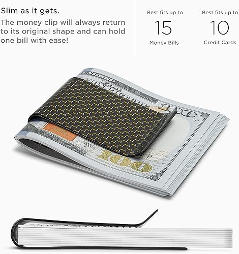 Miniatura 4 de SERMAN BRANDS Clip de fibra de carbono para dinero tarjetero de crédito clips de bolsillo frontal delgado para hombres negro brillante