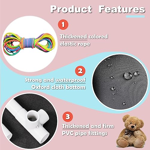 Miniatura 4 de Zoológico de almacenamiento de animales de peluche, jaula de tubo de PVC de 58 pulgadas de alto, soporte de pie doble extragrande, organizador