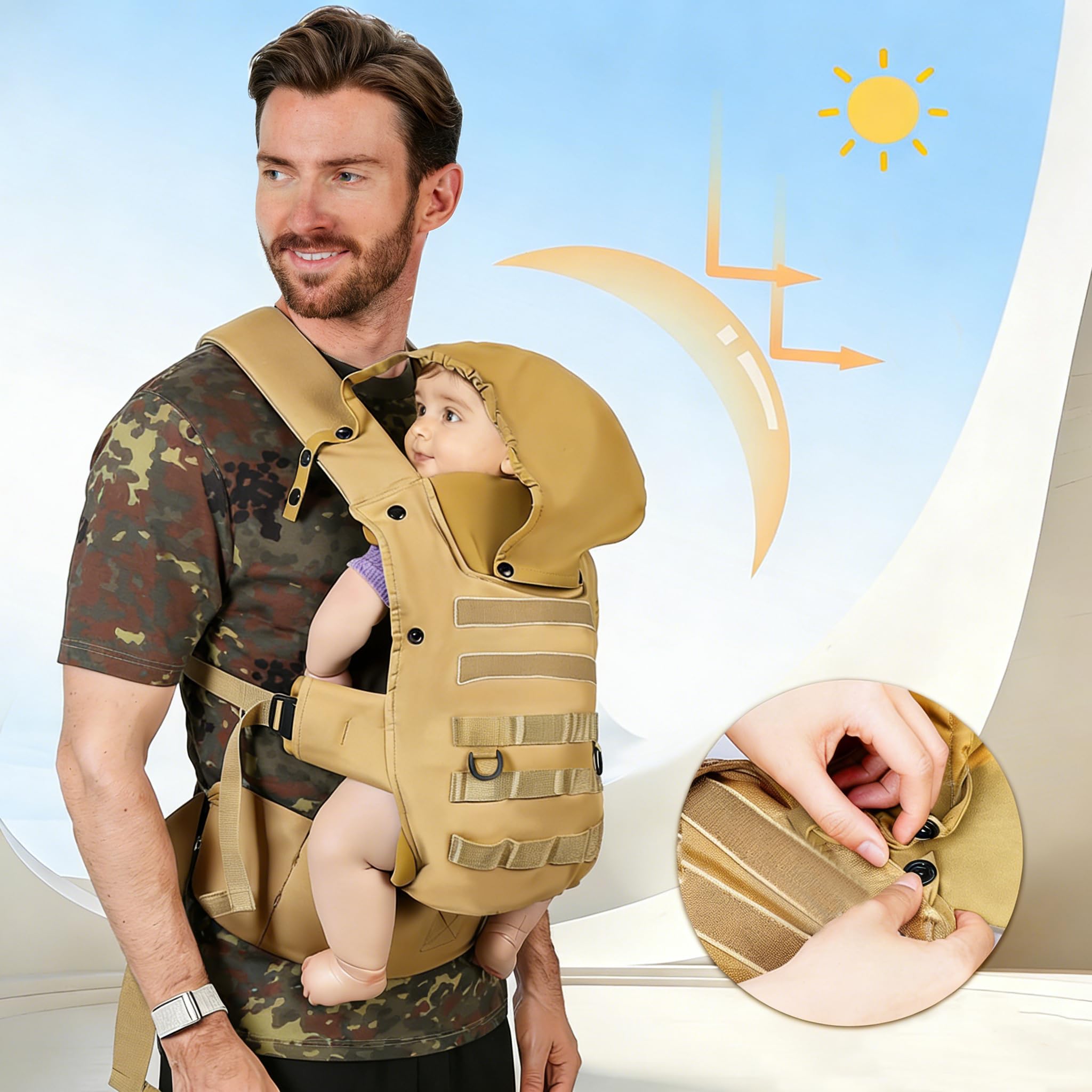 Portabebé TáCtico Para Padres, Portabebé Para NiñOs PequeñOs (4-36 Meses) - Portabebés ErgonóMico 3 En 1, Saludable Para La Cadera, Portabebés Para Paseos Y Viajes Caqui