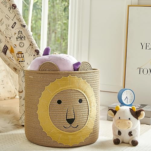 Miniatura 8 de Cestas de almacenamiento de cuerda de algodón, cesta grande para mantas, bonita cesta de león con asas, cesta plegable para la ropa sucia de