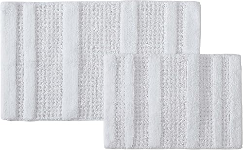Kenneth Cole - Juego de alfombras de baño, decoración de baño de algodón suave copetudo, construcción inspirada en gofre absorbente (blanco gofre, 2