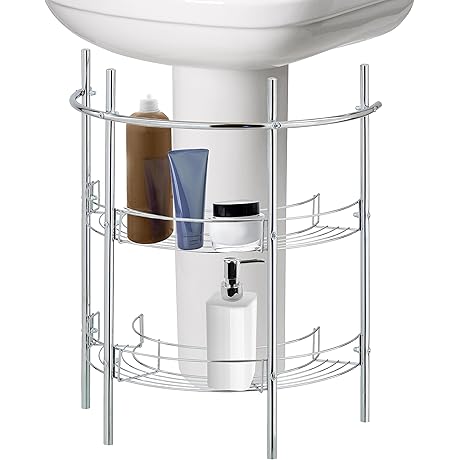MyGift Chrome Plated Metal Under-The-Sink Rack Bathroom Quality Pedestal Storage Organizer with...