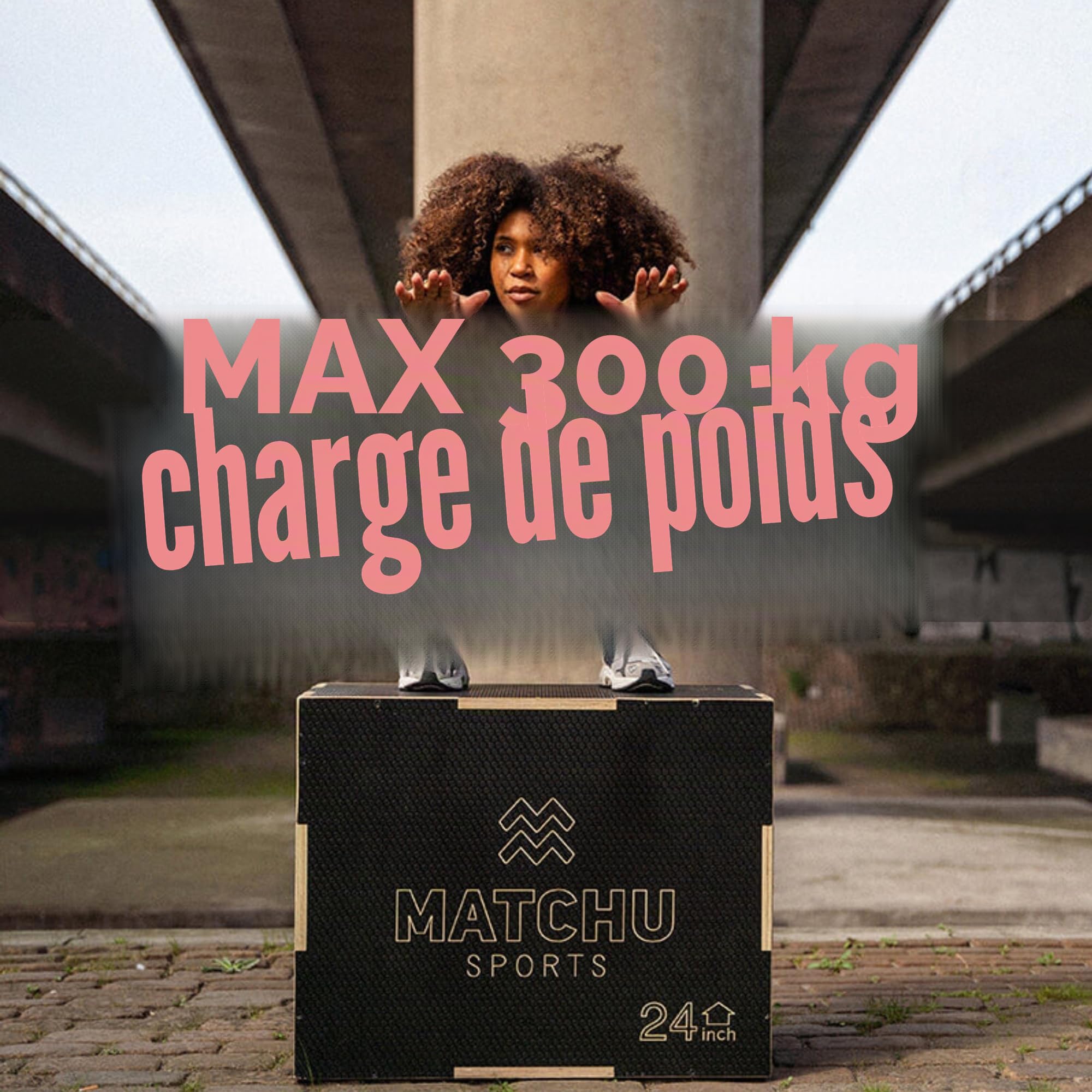 MATCHU - Plyo Box - Box Jump - Box Jump Box - Réglable - Surface antidérapante - Capacité de Charge jusqu'à 300 KG - Facilement transportable - Bois - Noir