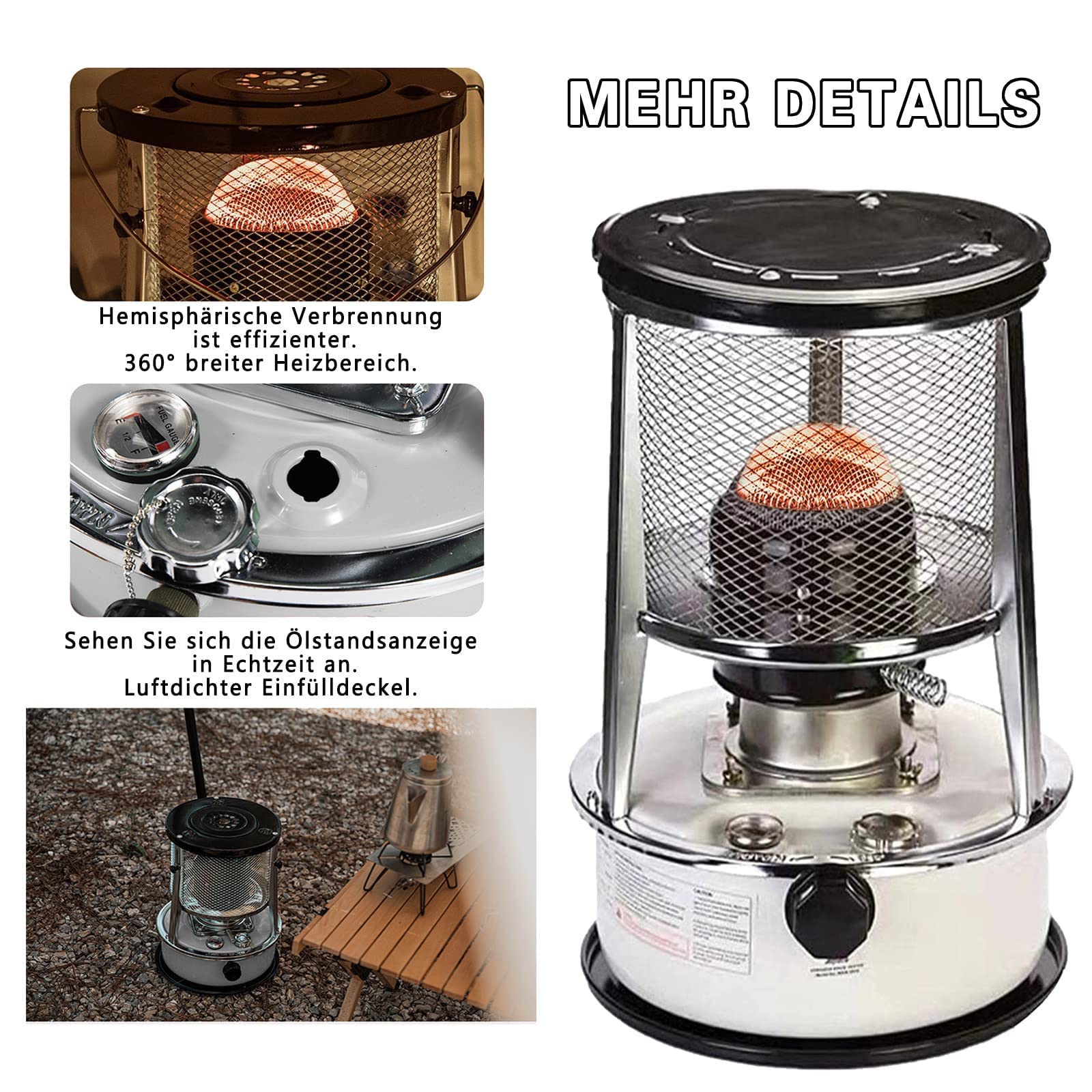 WZFANJIJ Chauffage Mobile À Pétrole avec Mèche pour Bateau, Yacht, Camping Et Randonné, Jusqu'à 20 M²,White