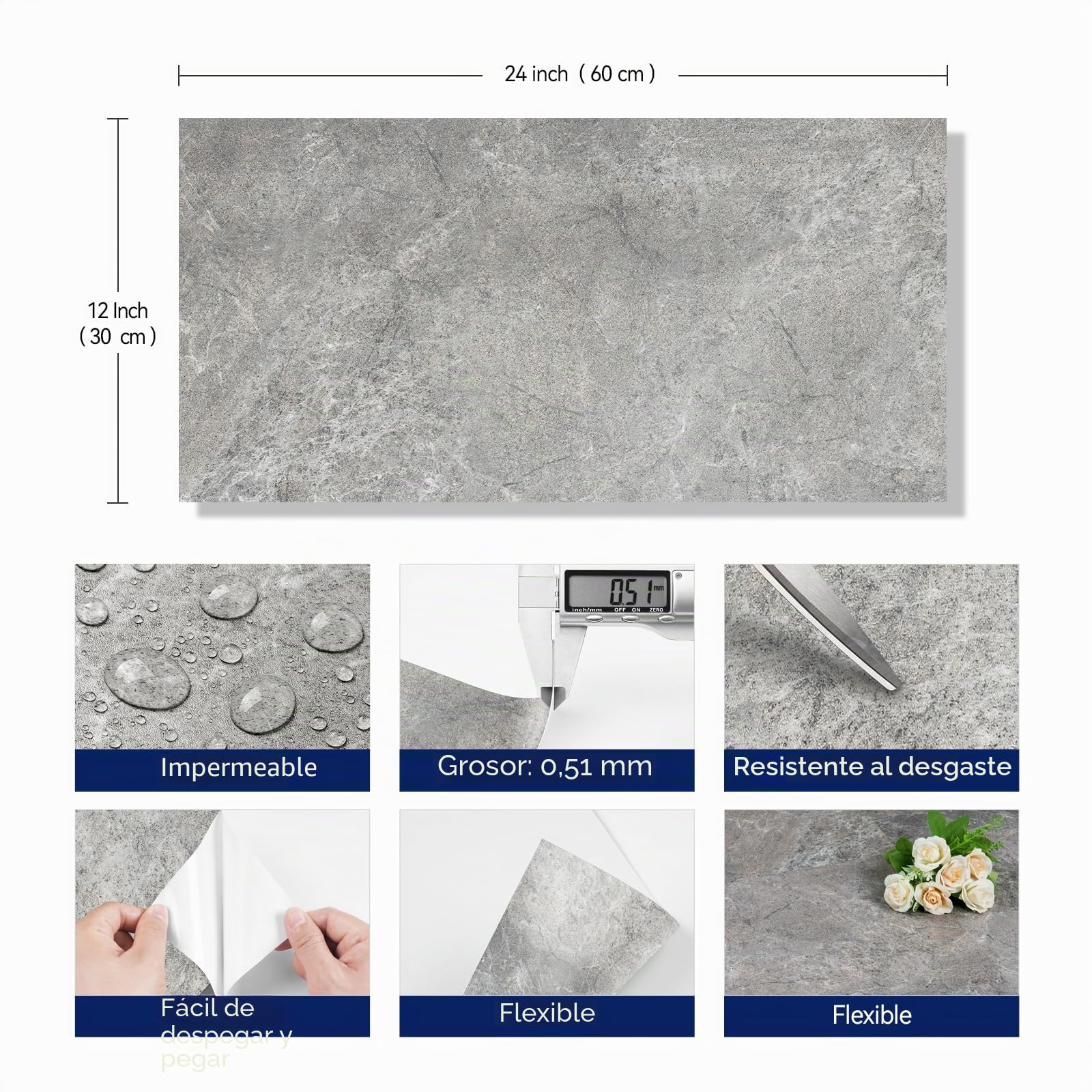 FunStick 15 Baldosas 30X60CM Suelo Vinilo Autoadhesivo Baño Gris Oscuro Azulejos Adhesivos Cocina Baldosas Vinilicas Adhesivas Vinilo Adhesivo Pared Linoleo Para Piso Losetas Vinilo Para Paredes