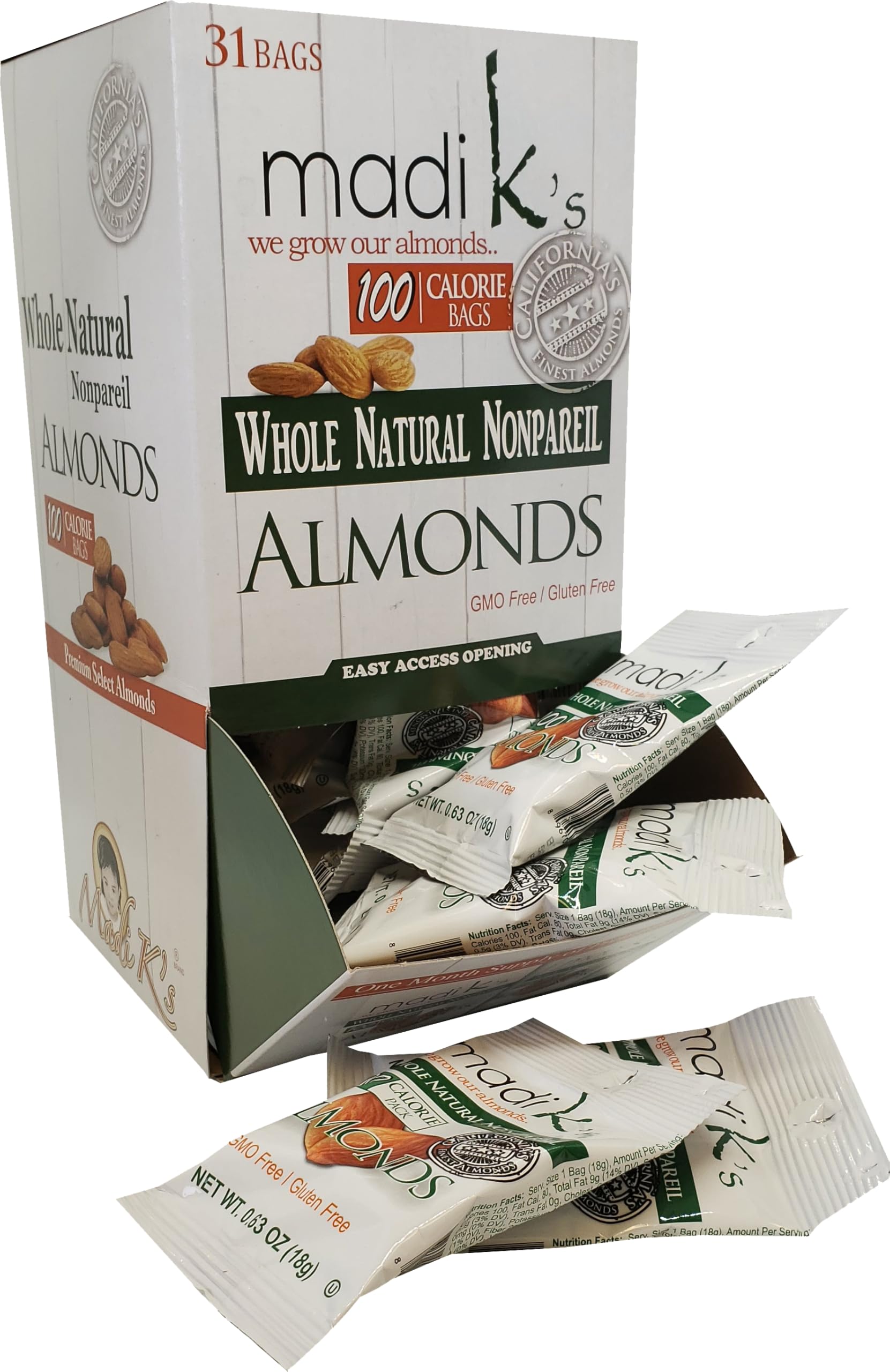 Madi K's Almonds, Whole Natural, 31-Count (Pack of 6)