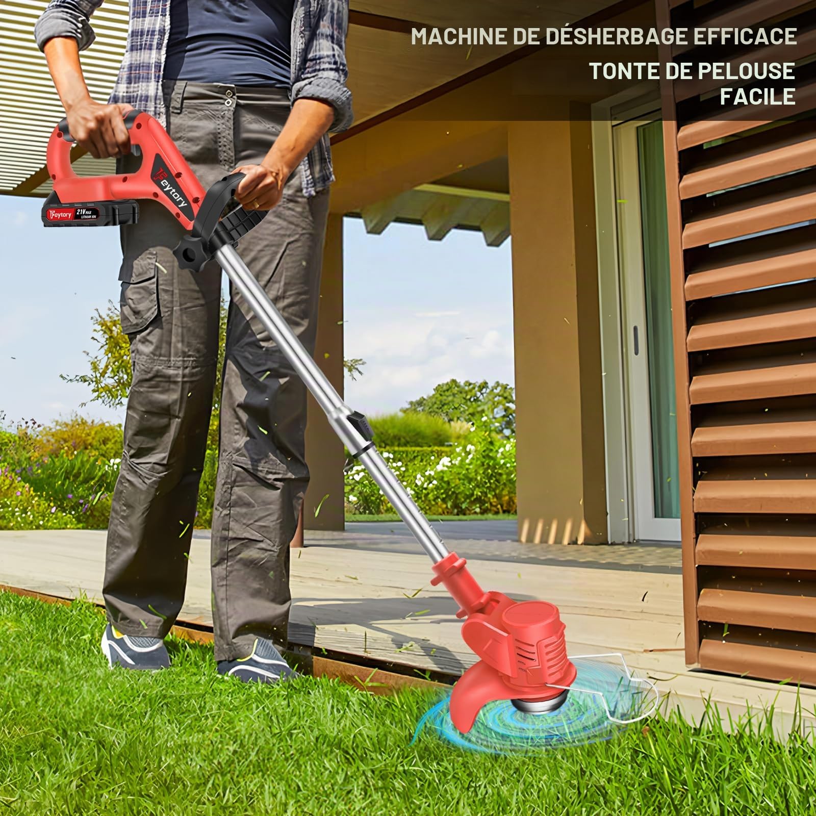 Débroussailleuse électrique pour jardin et pelouse, coupe-herbes robuste sans fil avec 2 batteries, rouge