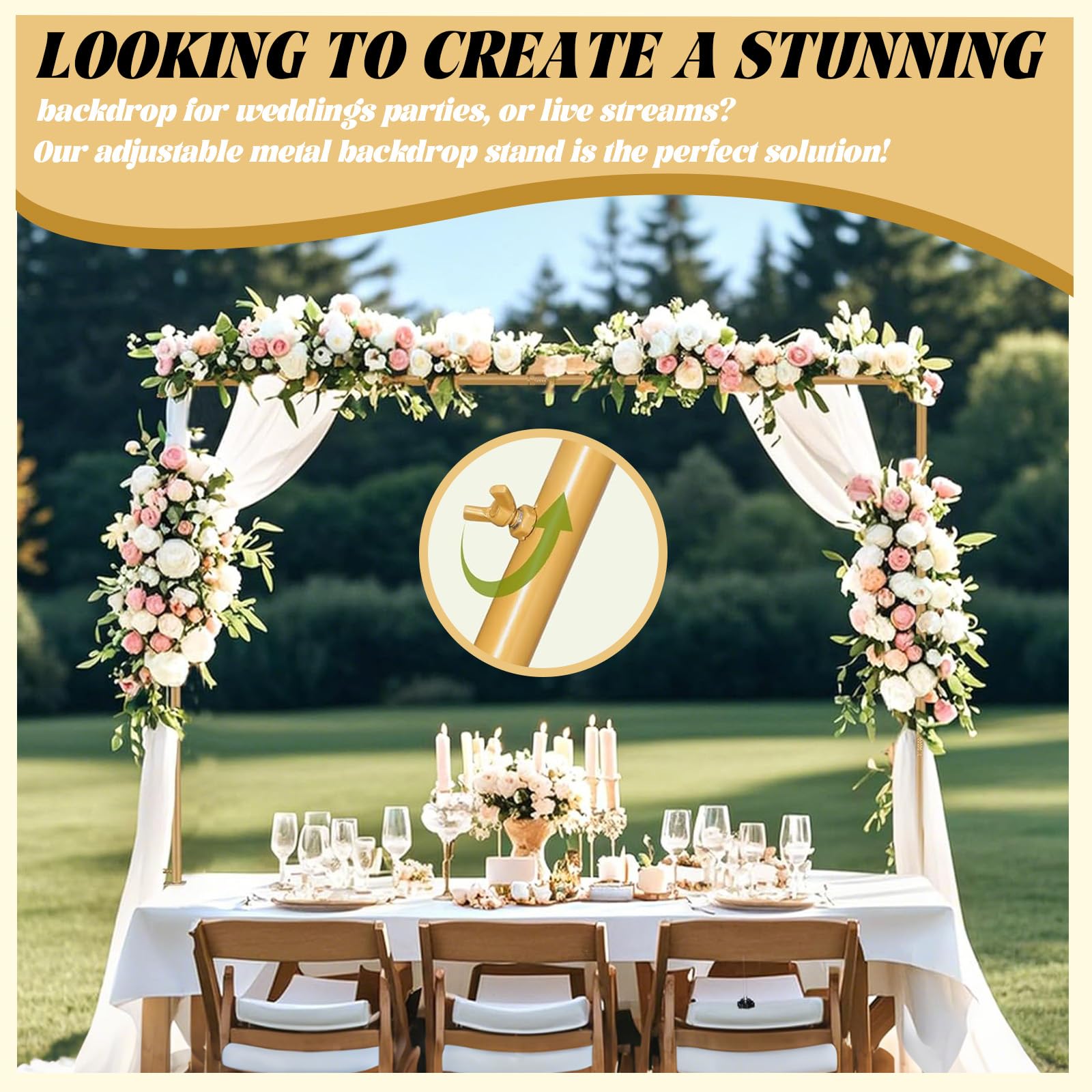 Arco de Mesa Ajustable, Soporte para Barra de Mesa con Abrazaderas Barra Decorativa para Mesa 150 a 220 cm Soporte de Arco de Globos para Bodas Decoración de Fiesta Cumpleaños