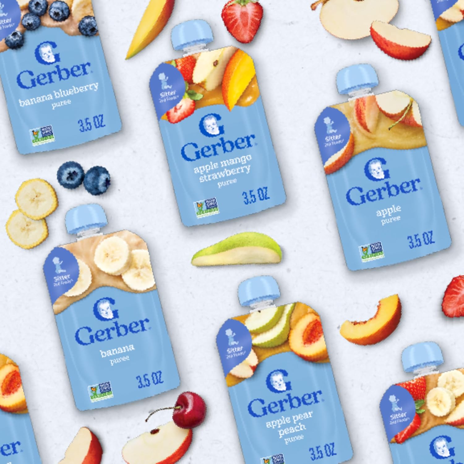 Gerber Stage 2 Baby Food, Apple Mango Strawberry Puree Pouch, 2 Servings of Fruit, No Added Sweetener, No Artificial Colors or Flavors, 12-Pack - Image 10