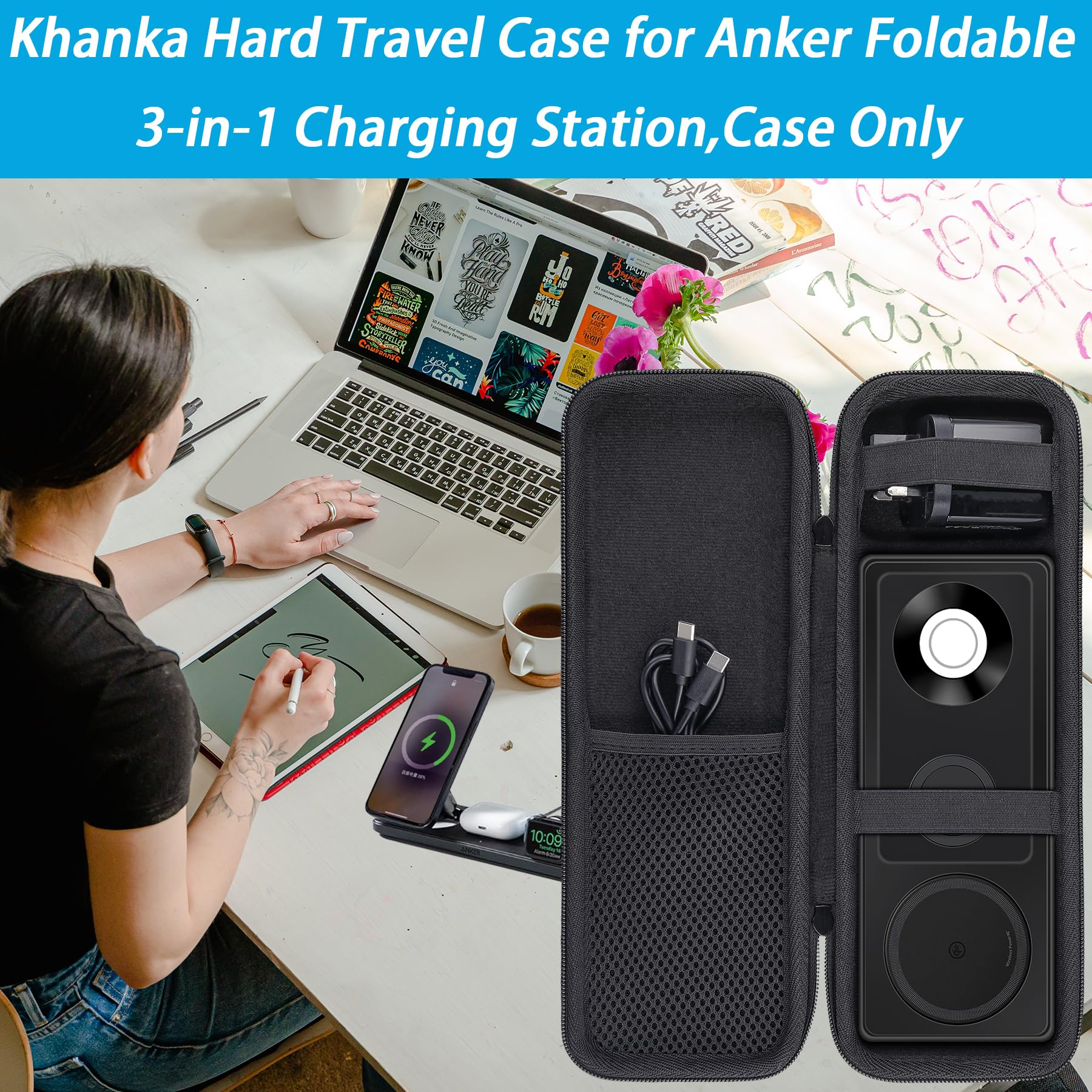 Custodia Protettiva Per Anker MagSafe 3-in-1 Charger - Materiale EVA, Antiurto E Impermeabile | Solo Custodia - Foto 3