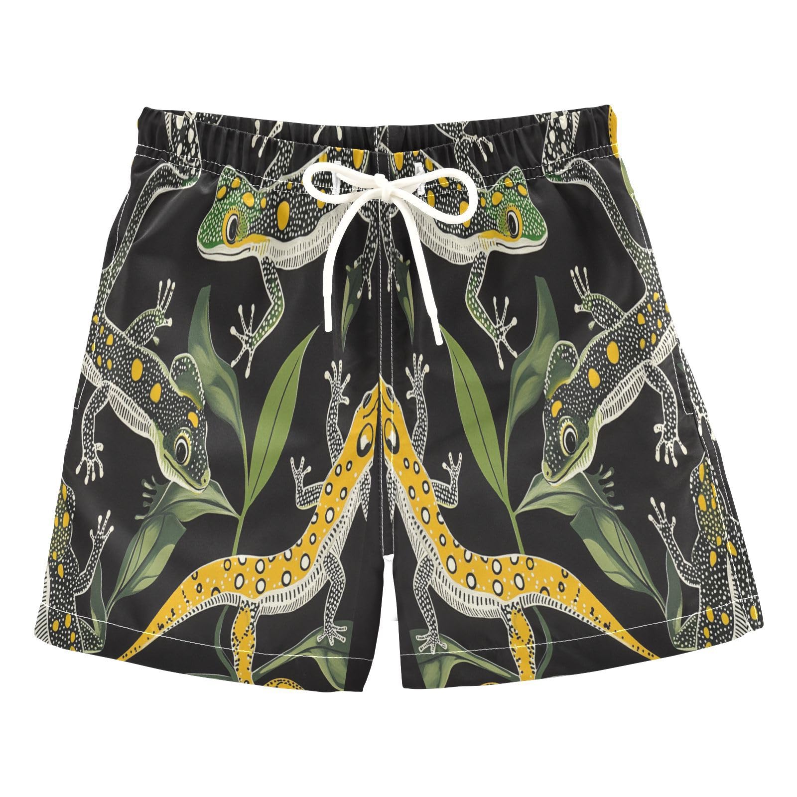 Jucciaco Boys Beach Board Shorts Lizard Cool Black Animal Swim Trunk Teen Swimwear