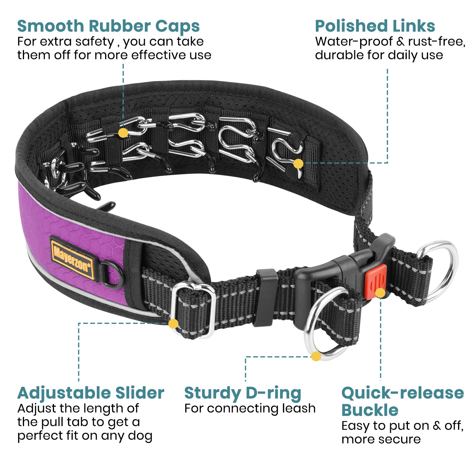 Mayerzon Collar patentado sin tirones para perros pequeños, medianos y grandes, Beagle, pastor alemán, rottweiler, martingala, antitirones, con hebilla, para entrenamiento de caminar, reflectante