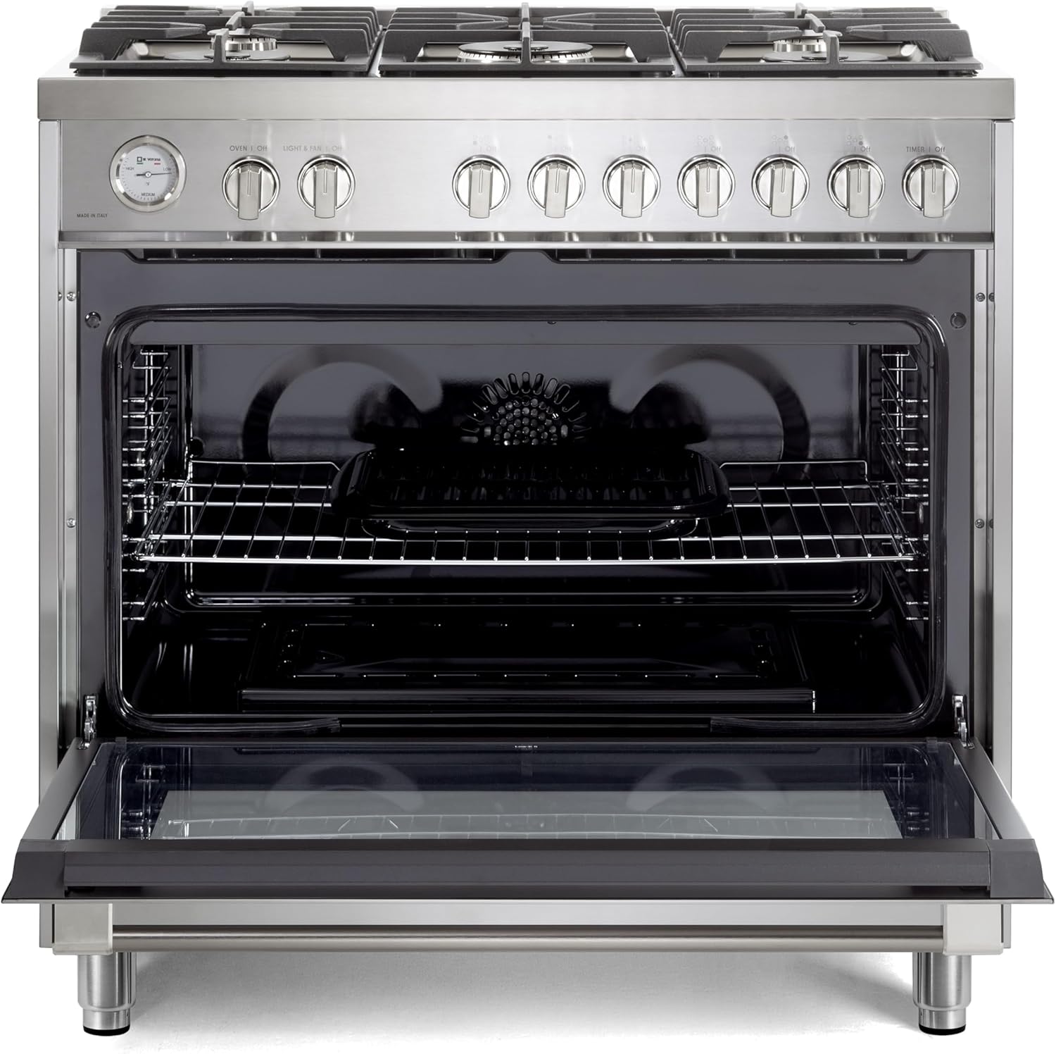 Verona VPRFSGG365SS 36 inch Prima Series Freestanding Gas Range with 5 Sealed Burners, 5 cu. ft. Oven Capacity, Temperature Gauge in Stainless Steel