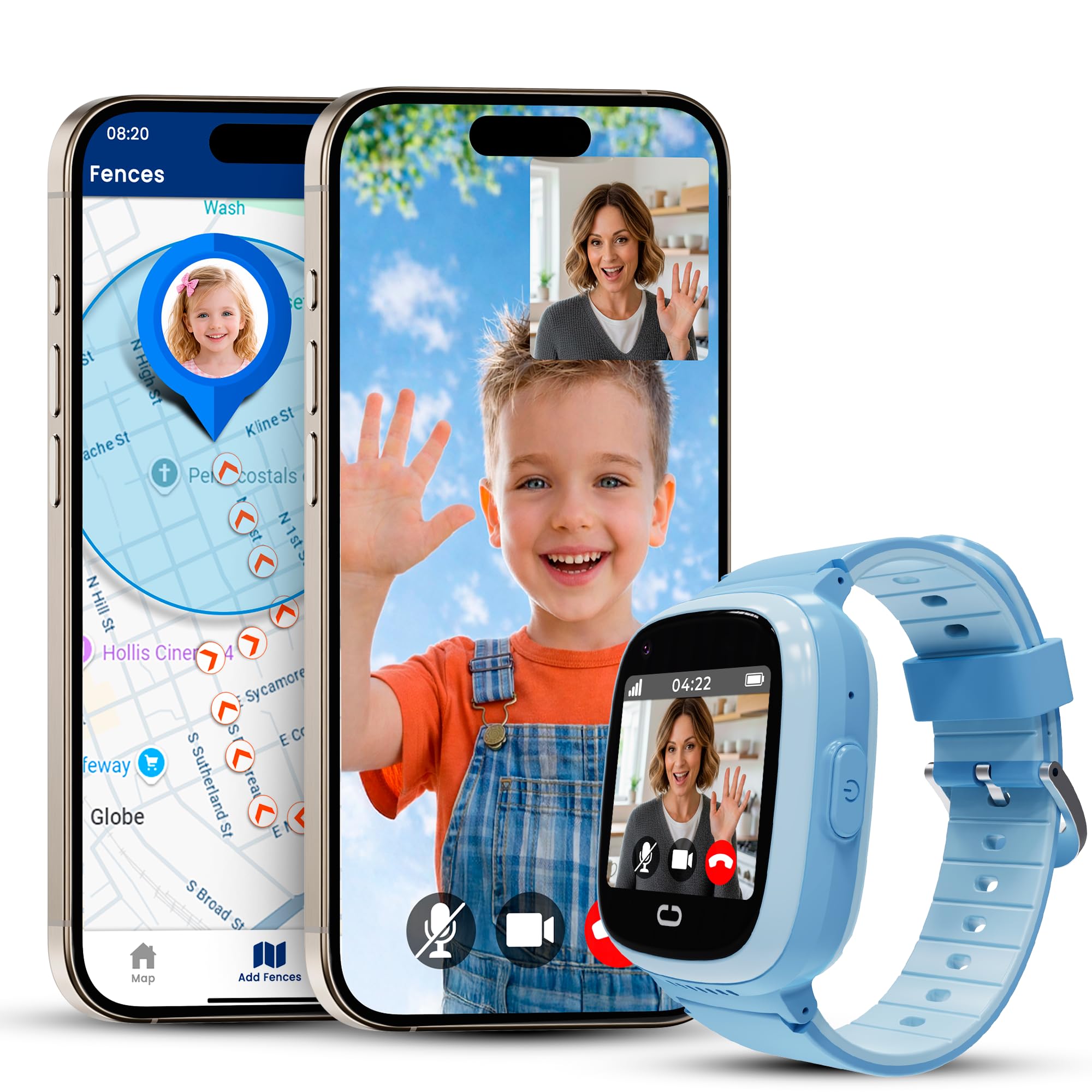 Kids Watch with GPS Tracker, Two-Way Calling, Real-Time Tracking & SOS Alerts - Smart Watch for Kids Call and Text with Geo-Fencing, School Mode,