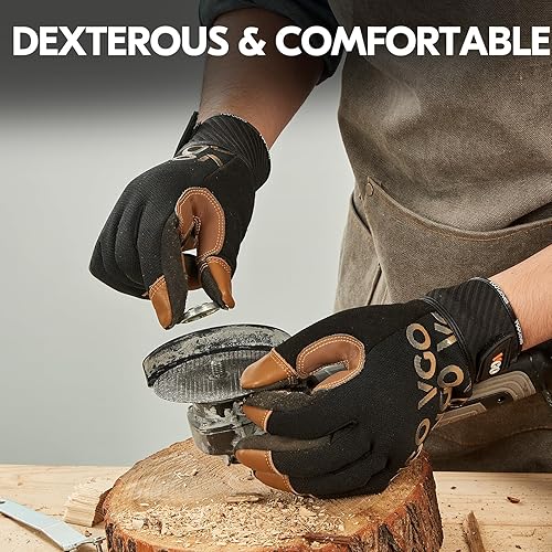 Miniatura 5 de Vgo... Guantes de trabajo de cuero para hombre, guantes de mecánico (PA7756GA9604)