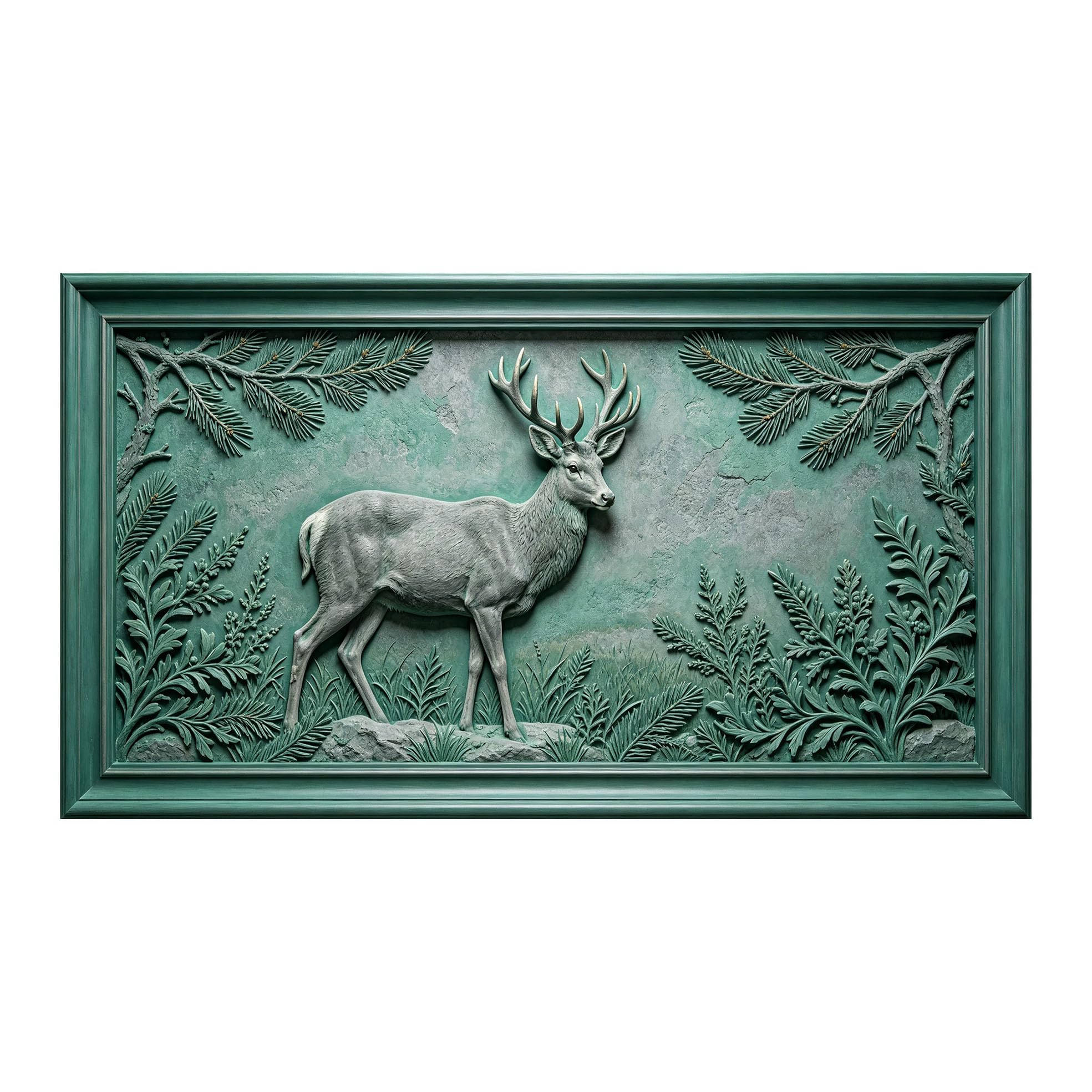 Yzpallescene 3D 3D Framed Wall Art 50cm×90cm Deer Forest Relief Sculpture Botanical Landscape Large Size SelfAdhesive Removable Wall Decor Prints Artwork for Living Room Bedroom Office