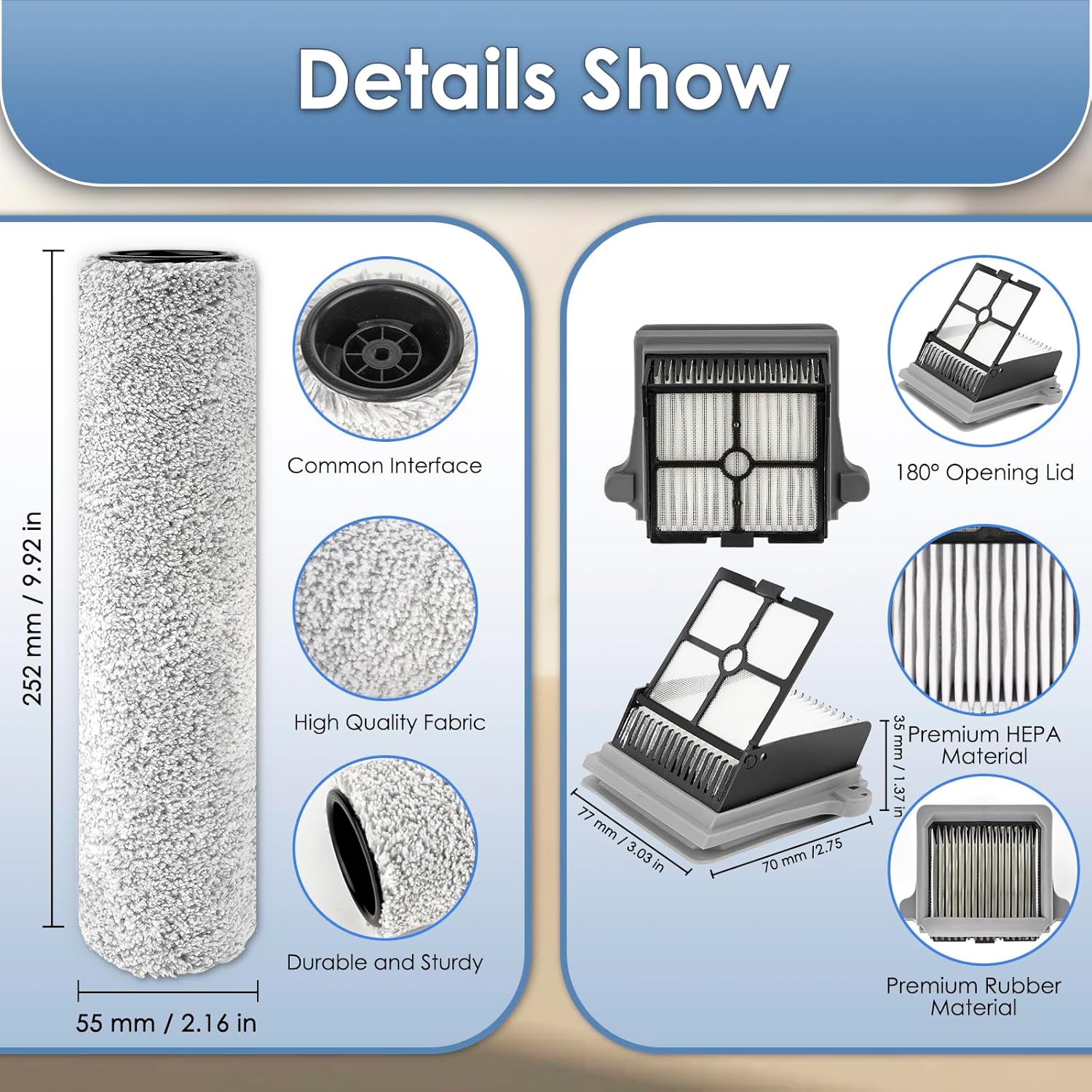 【Version 2, Detachable】(4 Pack) S7 Pro Brush Rollers and HEPA Filters Compatible With Tineco Floor One S7 Pro, Floor One S6 Wet Dry Vacuum Cleaner (Excluding Handle)