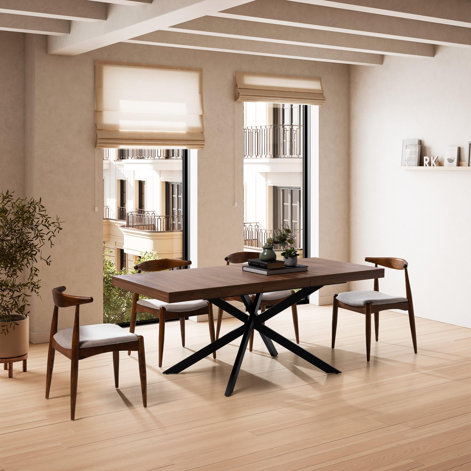 HOMN LIVING Tavolo da Pranzo allungabile Palermo Effetto Noce, 140-180 cm (Lunghezza) 80 cm (profondità) 75 cm (Altezza)