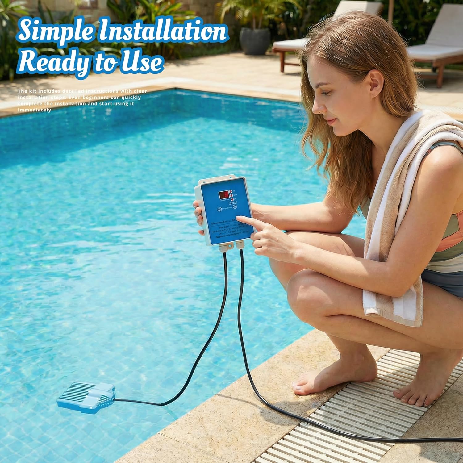 Drop-in Saltwater Hot Tub Conversion Kit, Salt Chlorine Generator, Converts Hot Tub Swim Pool Spa up to 2000 Gallons to Salt Water System, Digital Timer & Adjustable Output