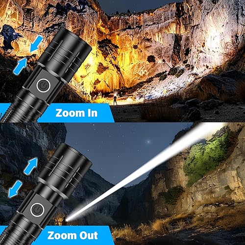 Miniatura 7 de AdamStar Linternas de alto lúmenes recargable Super brillante linterna LED con luz regulable, haz zoomable luces tácticas pequeñas y potentes