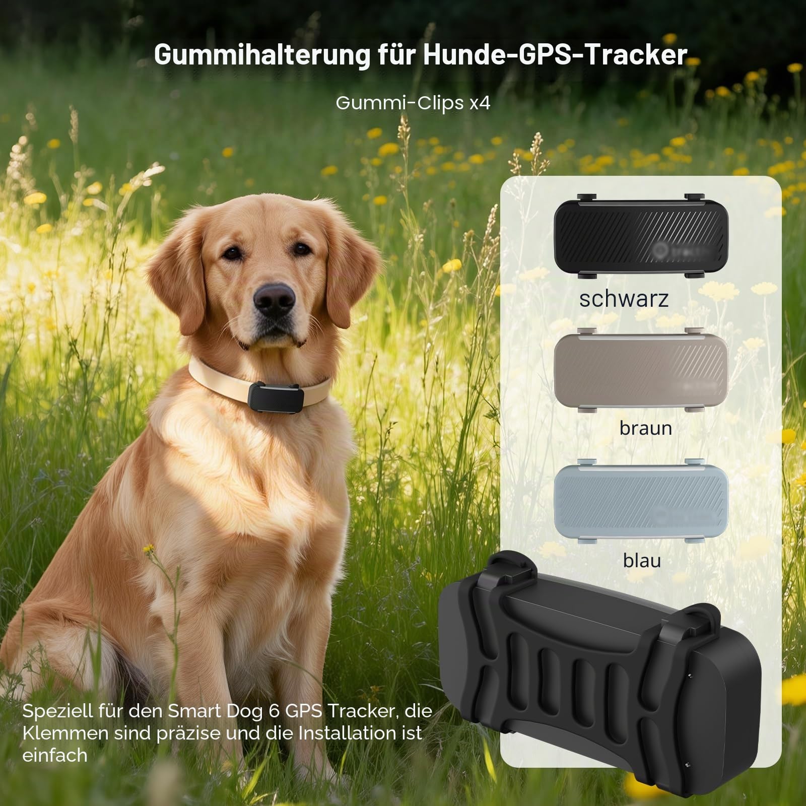 Dog 6 GPS Tracker Gummi Clip Kompatibel mit Tracti GPS Pet Location Activity Tracker Ersatz Gummi Befestigung Schwarz Clips - 4 Stück