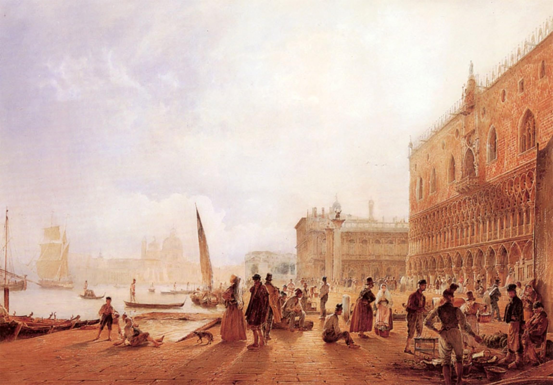 SERENDIPITP Vintage Picture Print on Canvas Wall Art Poster Figures on The Degli Schiavone Rudolf Ritter von Alt Artwork Print Poster for Wall Decor 60x90cm