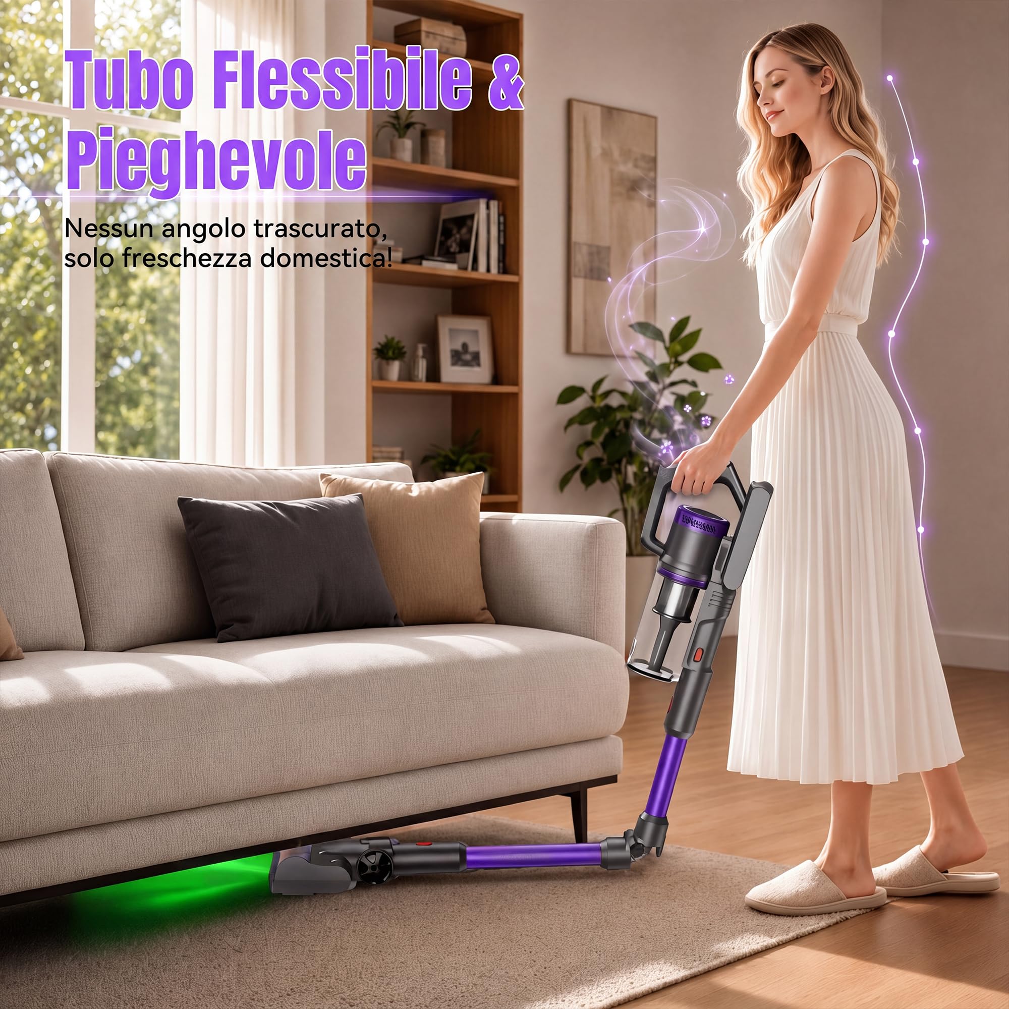 Aspirapolvere Senza Fili, 600W/58000Pa, Scopa Elettrica Senza Fili 75Min, Modalità Automatica, Aspirapolvere Senza Filo LED Touchscreen, Anti-Avvolgimento per Tappeti/Pavimenti/Peli Animali