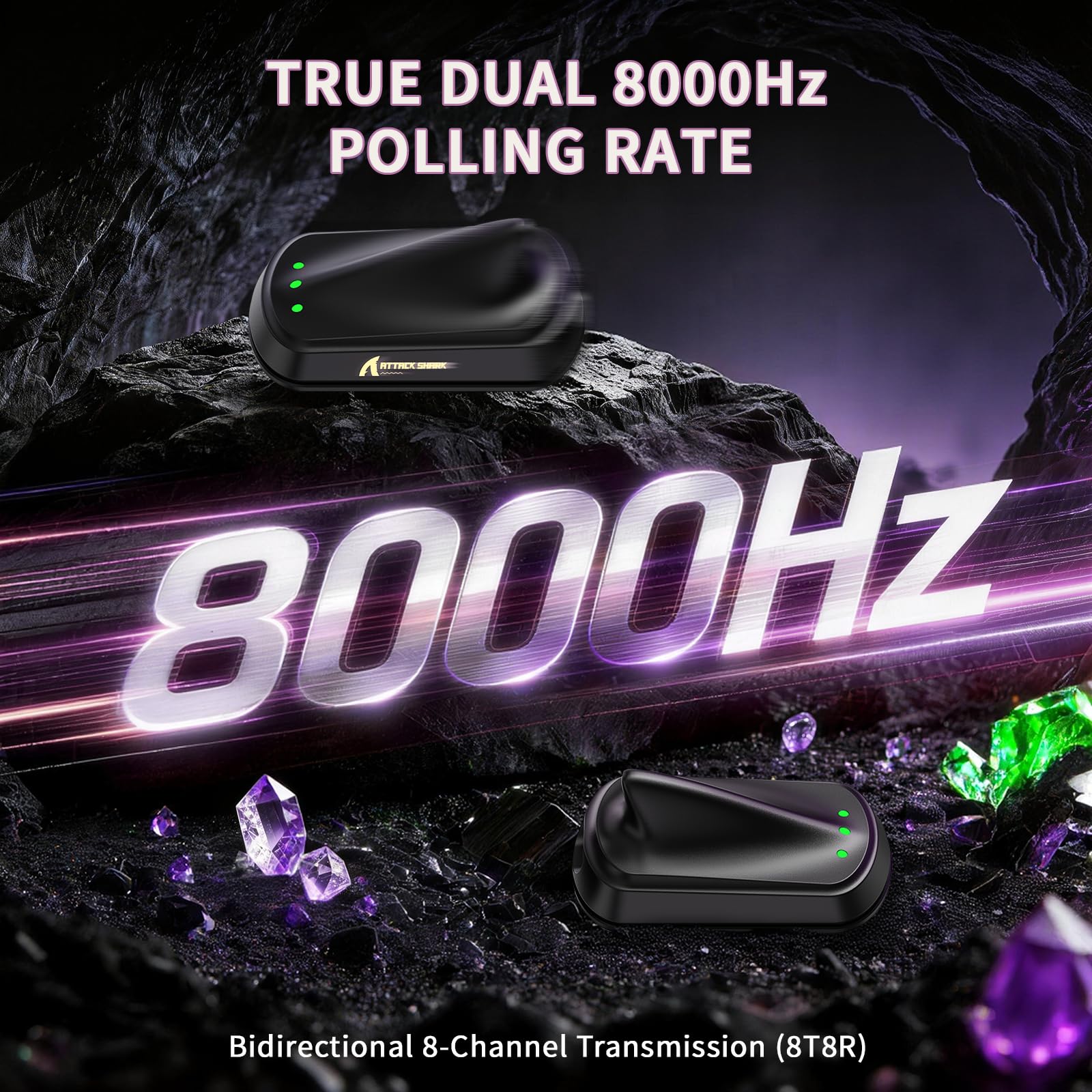 MAMBASNAKE ATTACK SHARK X11 ULTRA Mouse Gaming Wireless Fibra di Carbonio con Grip Tape, Nordic 54L15, PAW3950MAX, 42000 DPI, Dual 8000Hz, 63g Leggero, Dongle Pinna Squalo, Piedi Doppio Strato, Viola