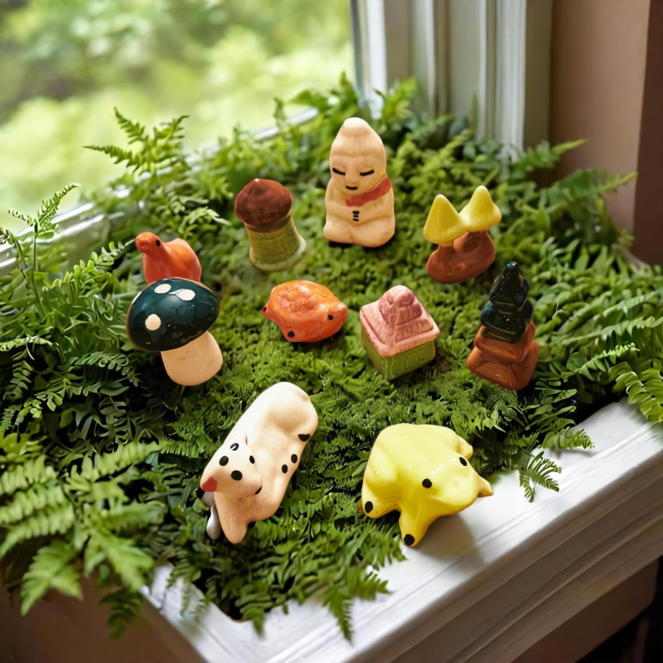 generic YASHONIDHI Decorative Ceramic Garden Miniatures, 10-Piece Set, Assorted Colours and Figures, Mushroom and Animal Figurines-picture-12