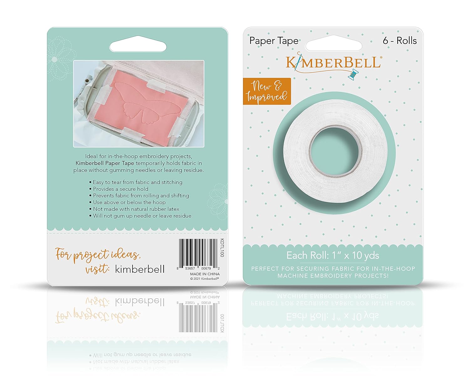 Kimberbell Paper Tape - 6 Rolls, Each: 1" x 10 Yds, Sewing & Machine Embroidery, Easy Attachment, No Sticky Residue, Semi-Transparent, Tears Away with Ease, KDTL100