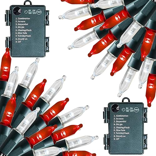 Dazzle Bright Luces de Navidad que funcionan con pilas, paquete de 2 tiras de 100 luces LED transparentes de 32 pies, impermeables, con 8 modos para