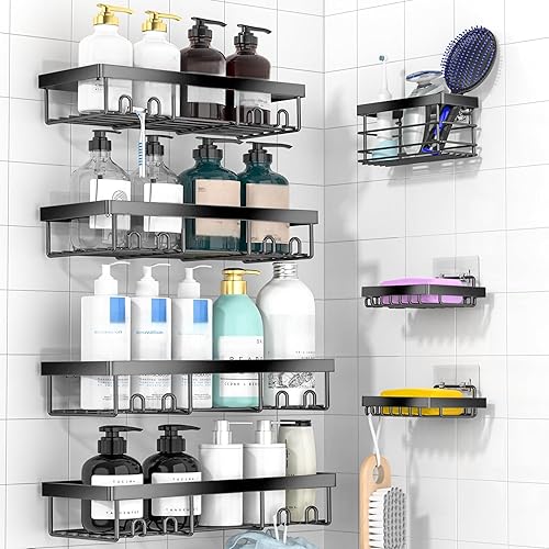 Moforoco Paquete de 7 estantes organizadores de ducha adhesivos, organizador de almacenamiento de baño, decoración para el hogar y la cocina en el