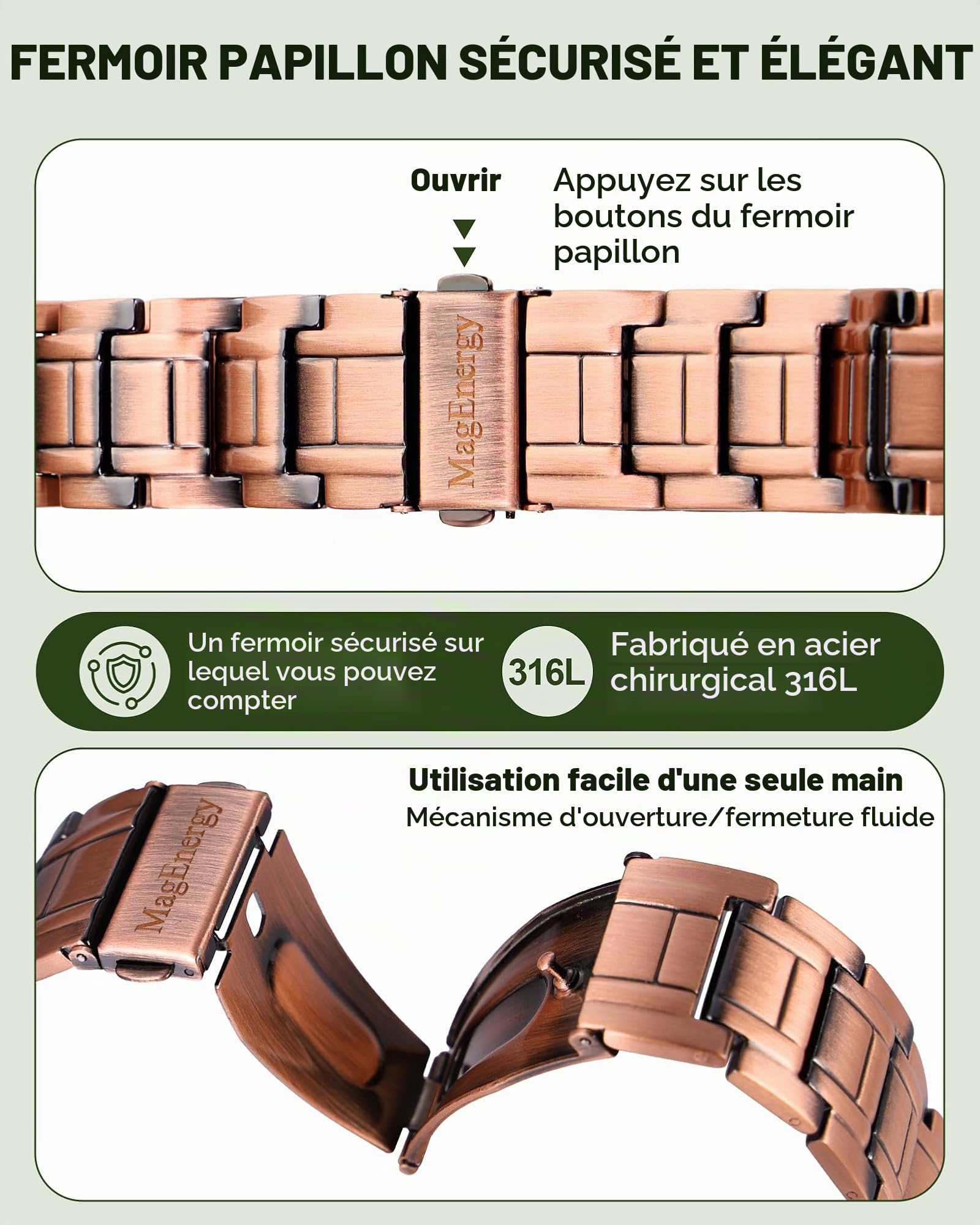 MagEnergy Bracelet en Cuivre à 99,99% pour Homme, Bracelet Magnétique avec Aimants Haute Puissance, Bracelet Réglable avec Outil de Retrait et Écrin Cadeau