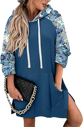 KISSMODA Women Hoodies Dress Long Sweatshirts Dress Raglan Sleeves Oversized Sweatshirts with Pocket 2025 Fall Winter Trendy