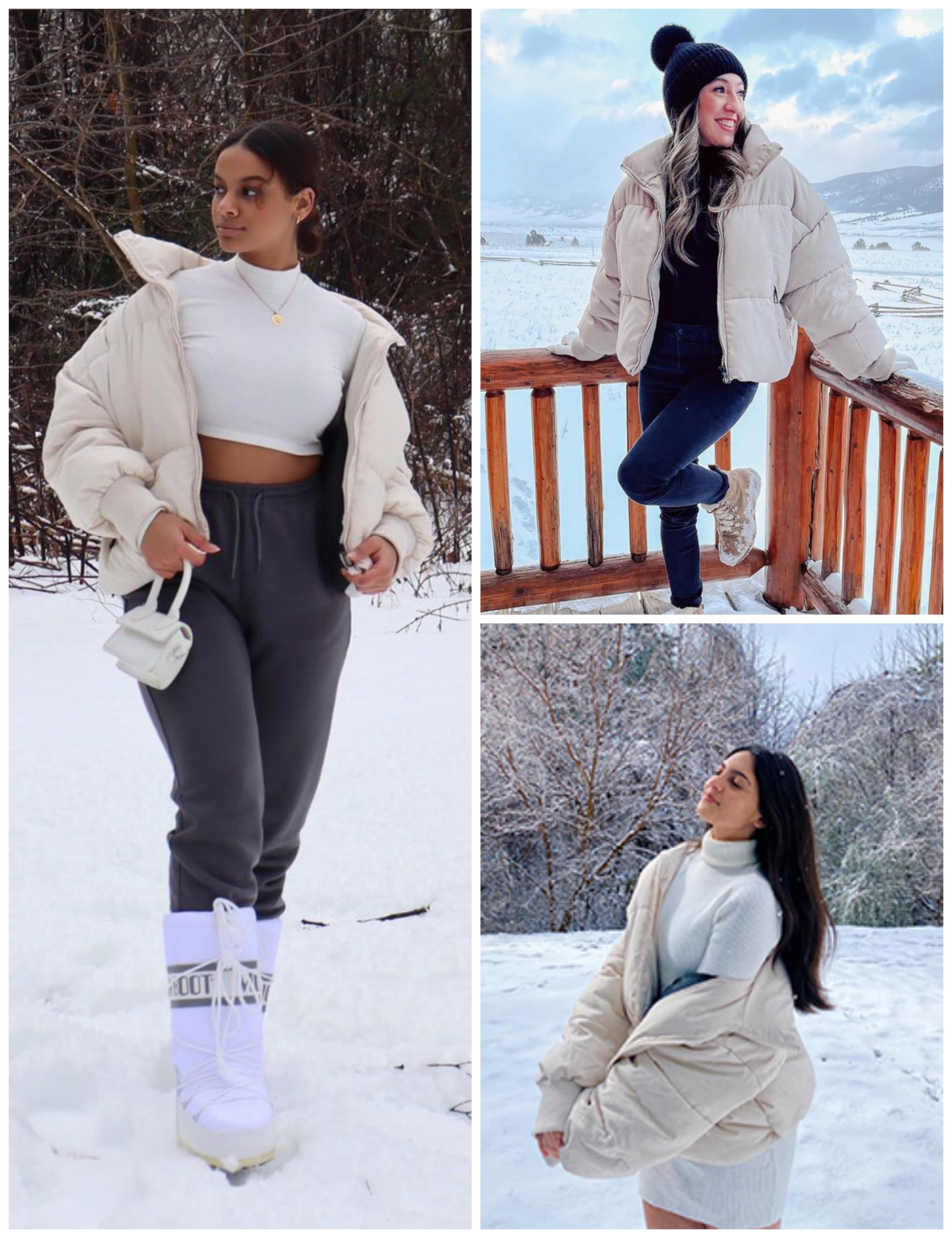 Lianlive Womens Cropped Puffer Jacket Oversized Black Short Puffy Winter Coat