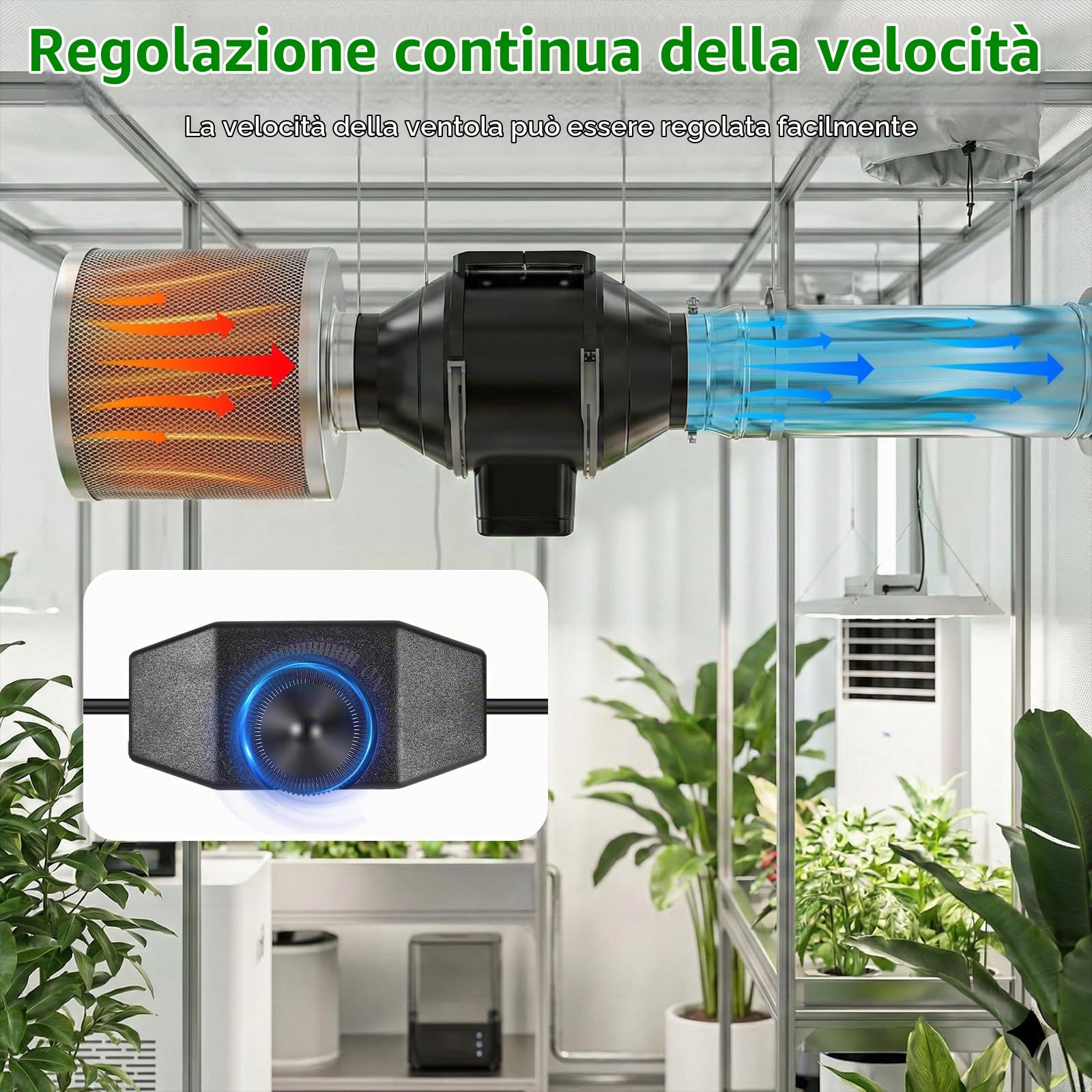 Diealles Shine 100mm Ventola Aspirazione Regolabile 360m³/h Estrattore Aria in Linea con Controllore di velocità Variabile per Bagno, Ventilazione, Tende di Crescita, Coltura Idroponica