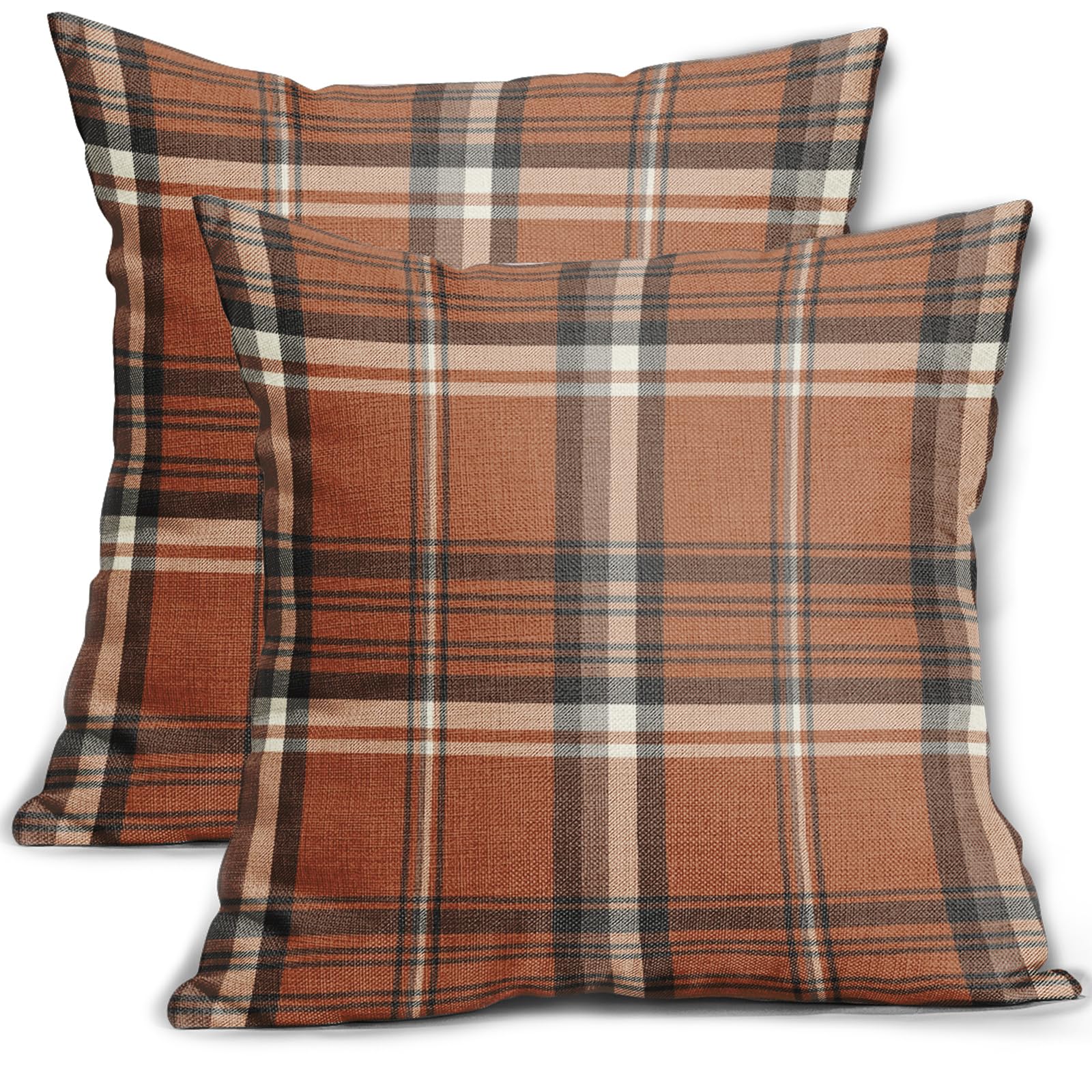 Fall Grey Orange Plaid Pillow Covers 16x16 Set of 2 Buffalo Tartan Print Autumn Themed Decorative Throw Pillows Outdoor Pillowcase Square Linen Farmhouse Cushion Case Decor for Couch Sofa Bed