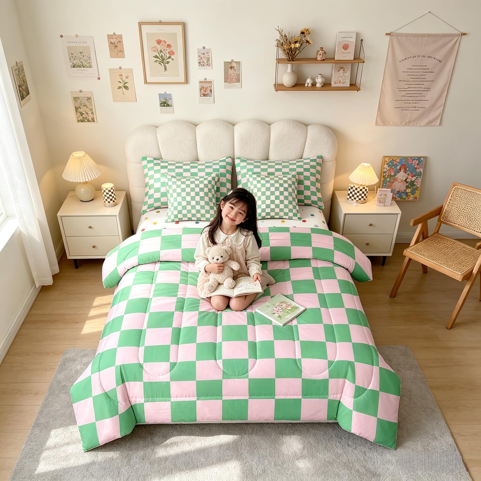 Quadrillage abstrait pour cette parure de lit 7 pièces avec couette fille