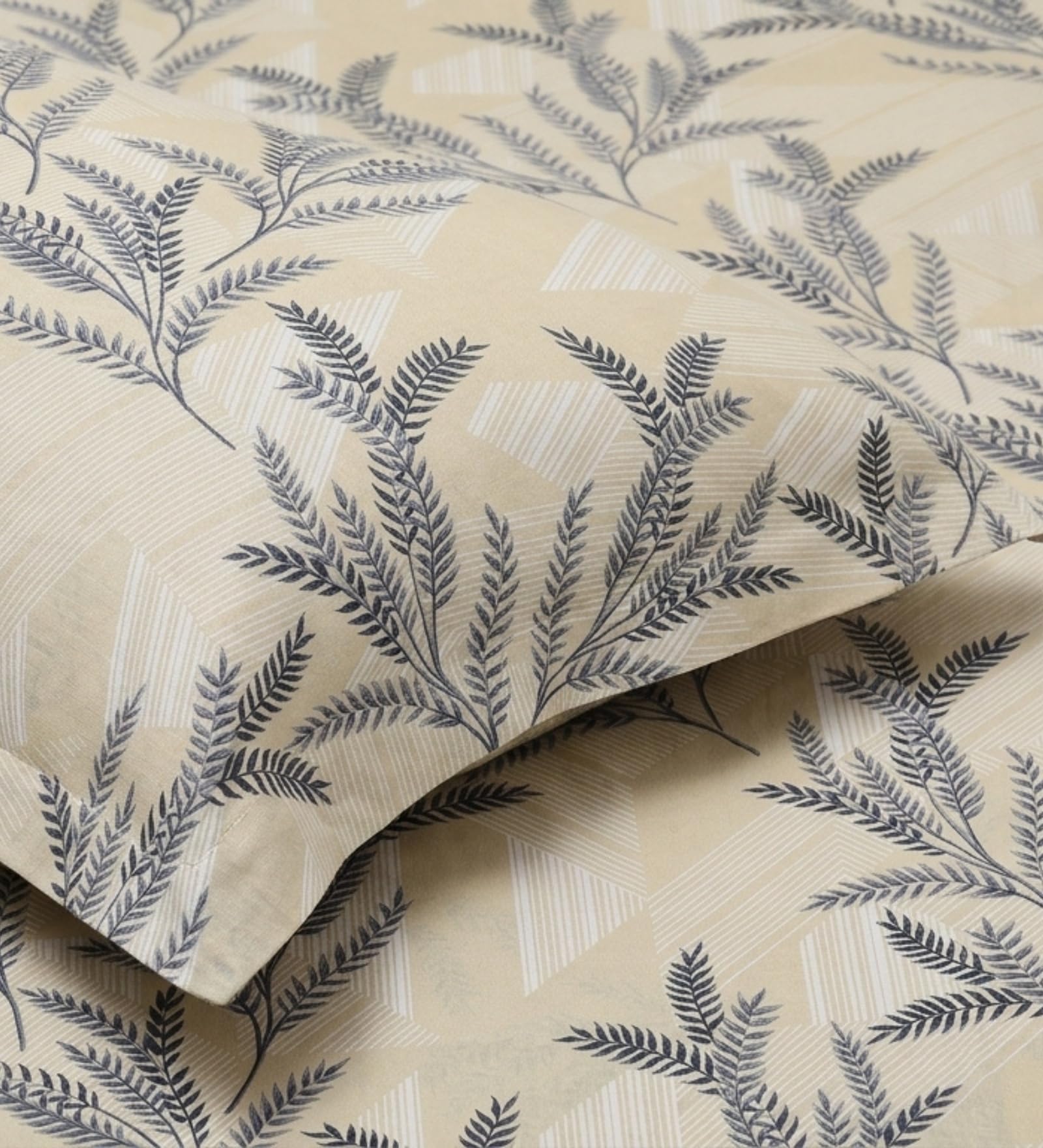 Mafatlal King Size Bedsheet - Beige Blue Leaf Print -28