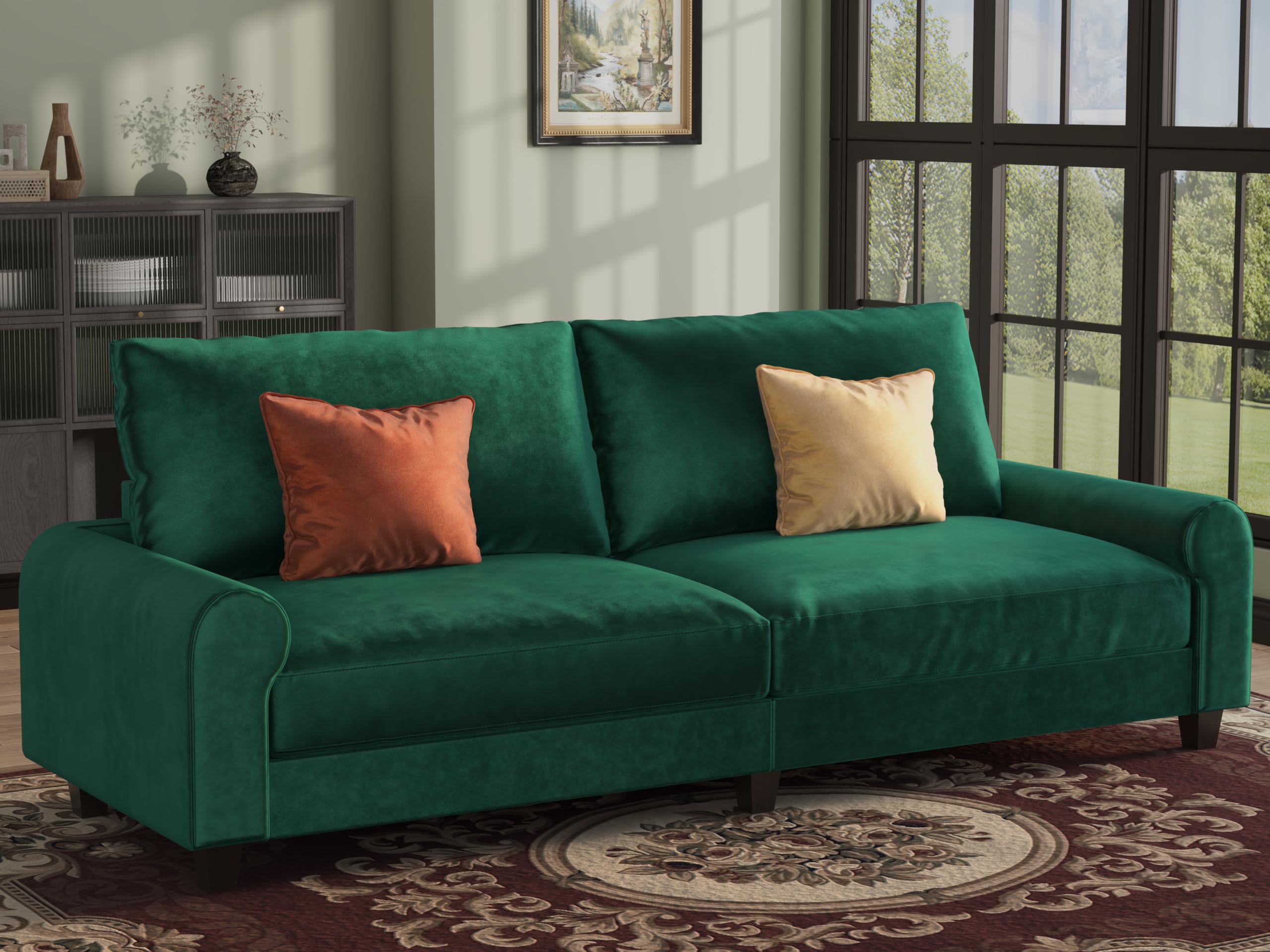 EASE MOOSE 70.6 inch Velvet Loveseat Sofa Dark Green