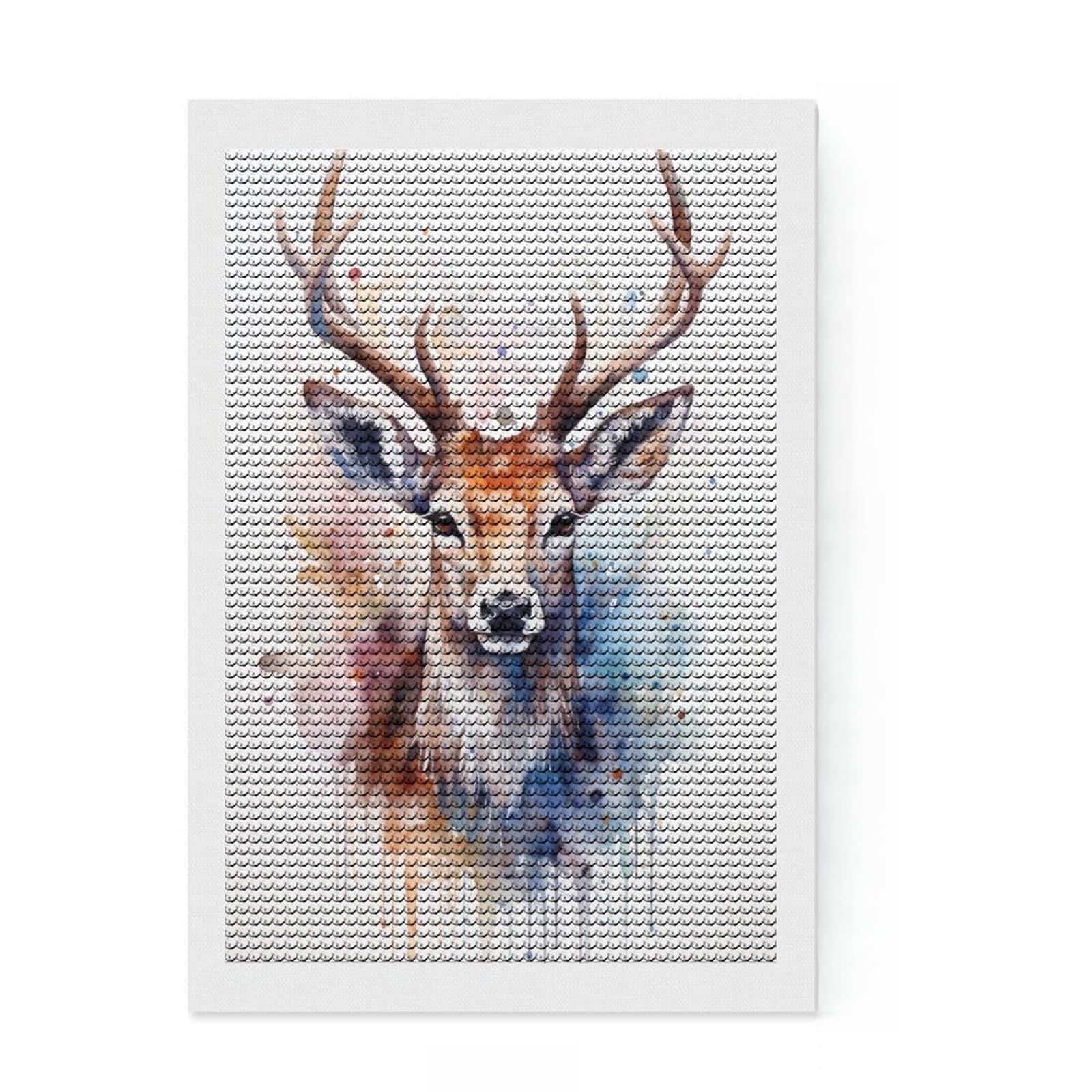 Junmoney Deer Watercolor Diamond Art Kit 8"x12", for Craft Lovers, Satisfying Creative Project, Birthday Gift, Home Wall Decor