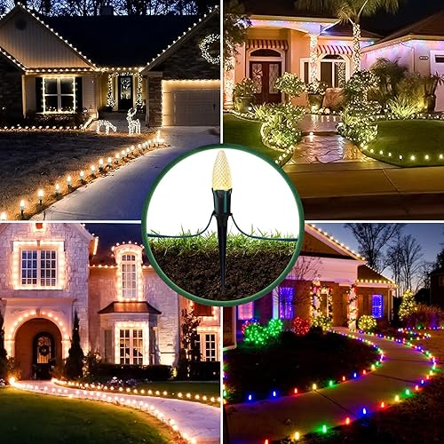 Miniatura 7 de Paquete de 100 estacas de luz de Navidad de 7.5 pulgadas para luces de Navidad C7 C9 al aire libre, estacas de luz universales de plástico para