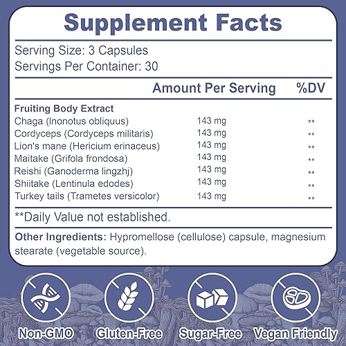 Miniatura 2 de GTONGUOO Suplemento de hongos, 7 complejos para apoyo inmunológico y de bienestar, sin OMG, vegano, 90 cápsulas