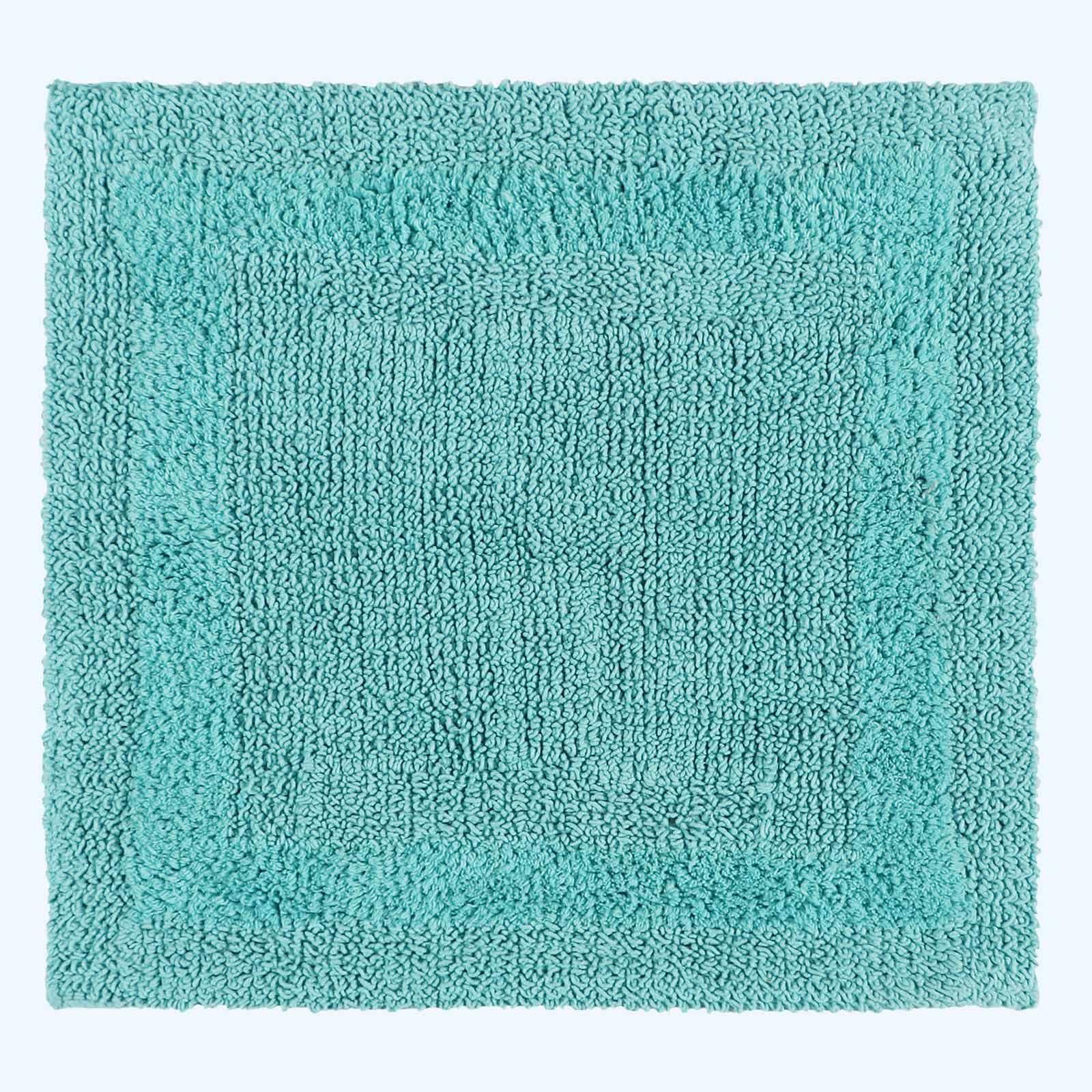 HOMESCAPES Small Bath Mat, Luxury 1600gsm Extra Soft 100% Cotton, Reversible Bathroom Mats Non-Slip, Washable, Super Absorbent, Quick-Dry Aqua Blue Bathroom Rug 50x50 cm Square