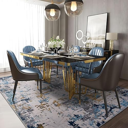 Miniatura 5 de Fashriend Katina - Alfombra lavable a máquina, antideslizante, plegable, grande, para sala de estar, dormitorio, comedor, 5 x 7 pies, color azul