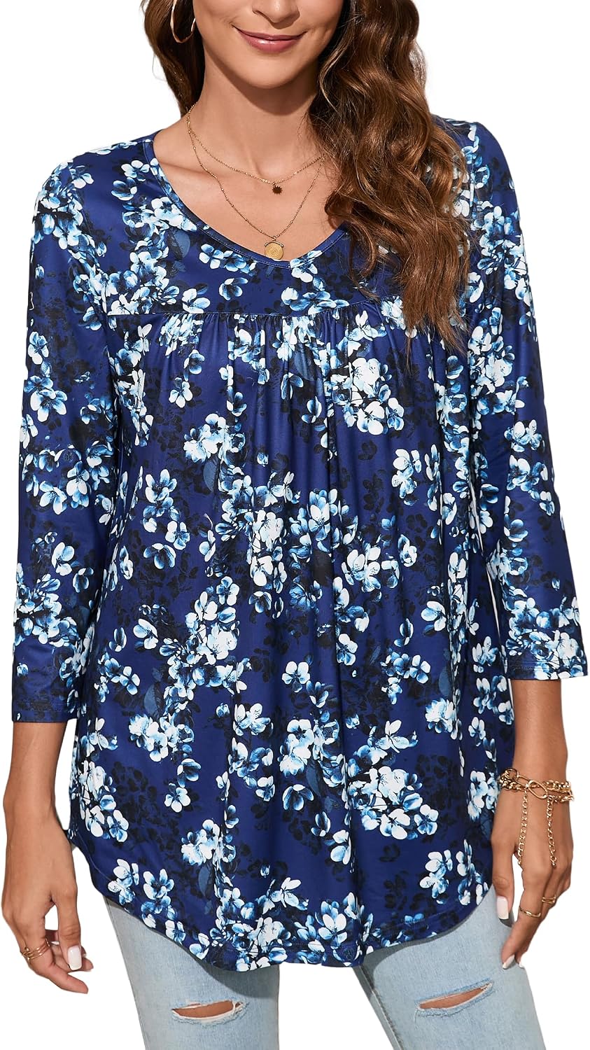 Ivicoer Women's Casual V-Neck Ruffled Bell Sleeve Tunic Top - Loose Summer Blouse - View #3