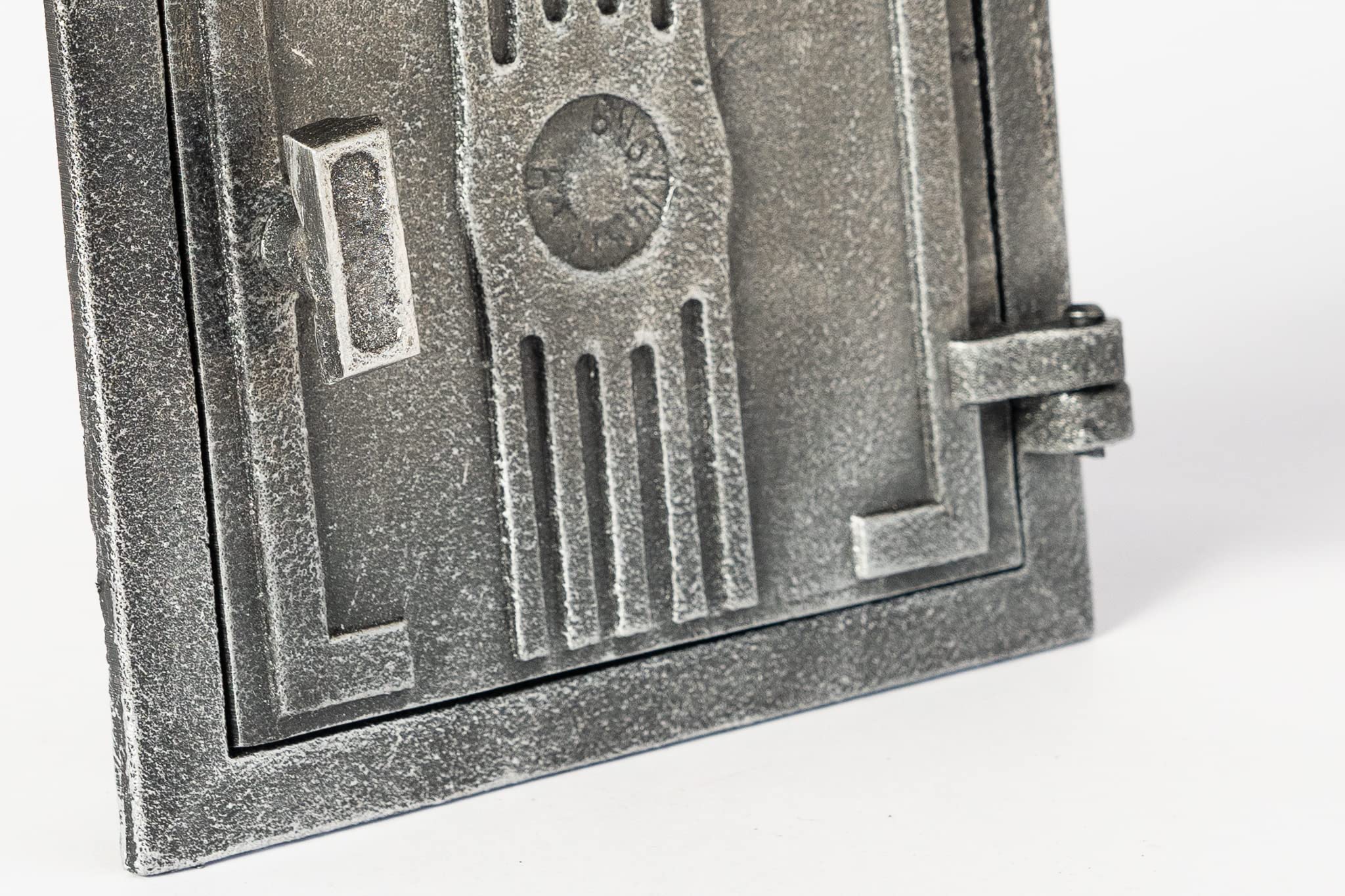 SEZAM Porta di ispezione per forni in ghisa 17 x 3,5 x 17 cm, porta del camino - ribalta - sportello di sgombero, per forni, forni e caminetti - verniciato argento antico