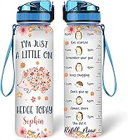 Vista 24 de Hyturtle Botella de agua motivacional personalizada para amantes de los erizos de 32 onzas, 1 litro, fácil de distraer con erizos, botella de agua