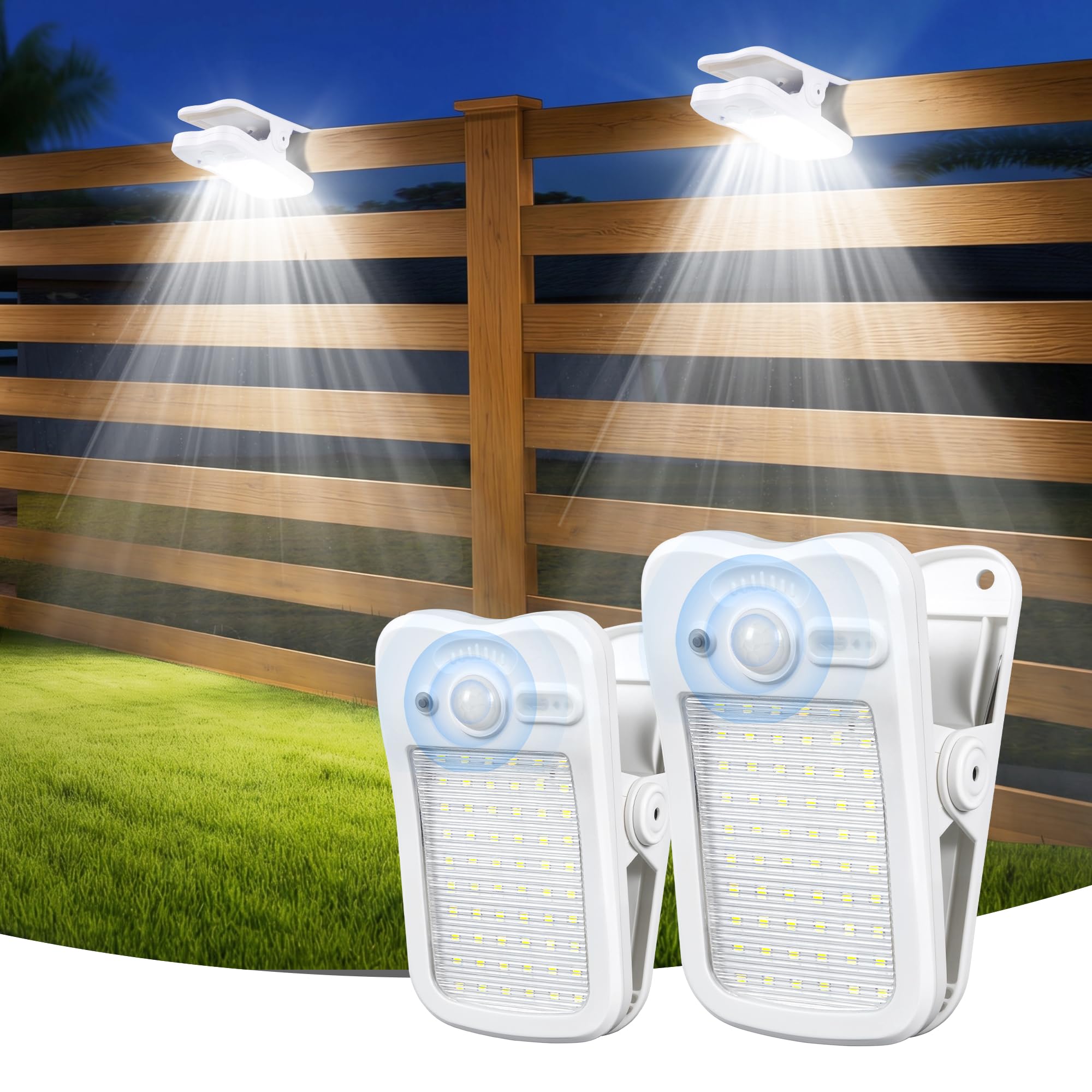 Clip-On Solar Lights Outdoor, Motion Sensor, 2 Pack, White