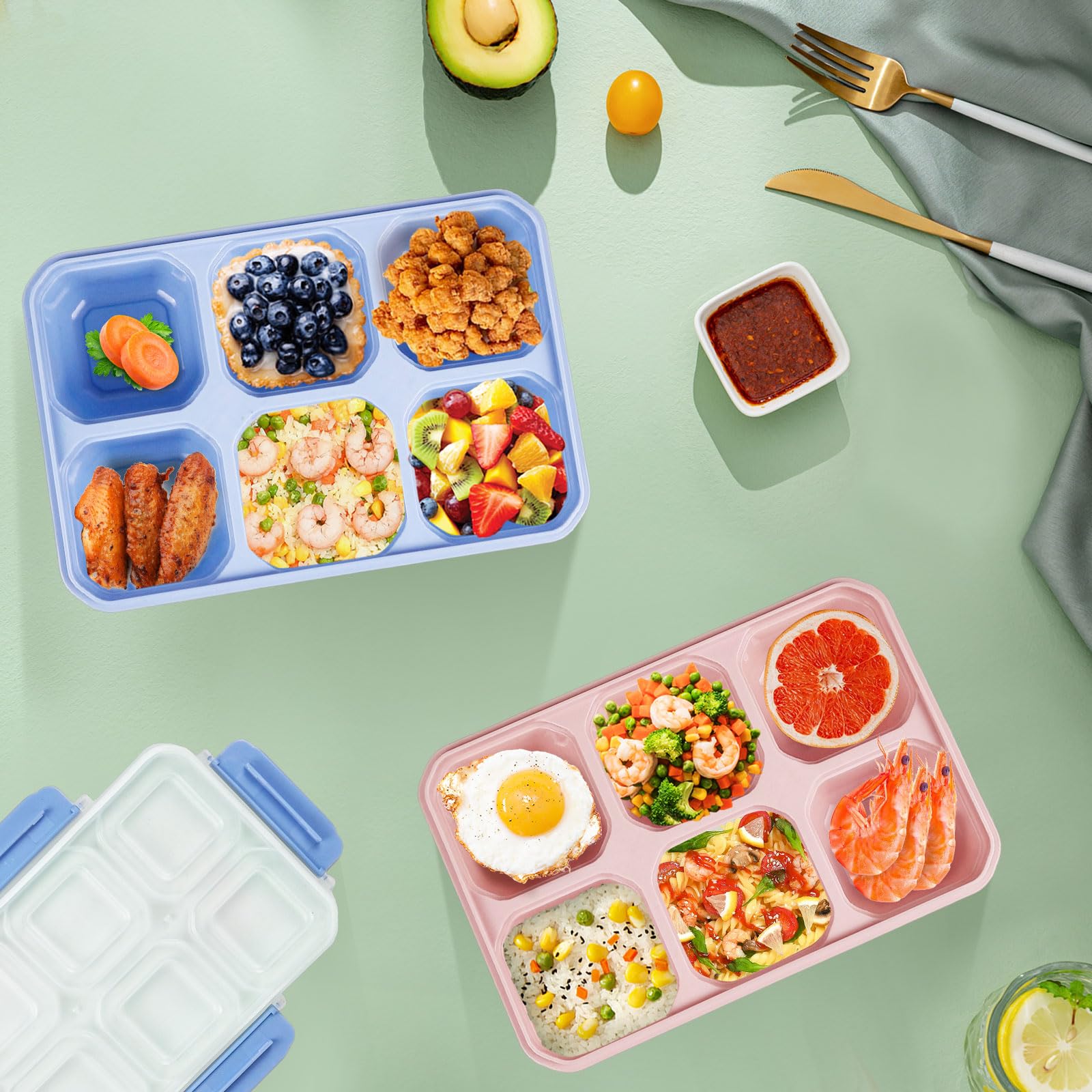 greenandlife Confezione da 4 contenitori per snack, riutilizzabili, a 6 scomparti, contenitori per snack, per la preparazione dei pasti, per scuola, lavoro, viaggi, contenitori divisi per alimenti per
